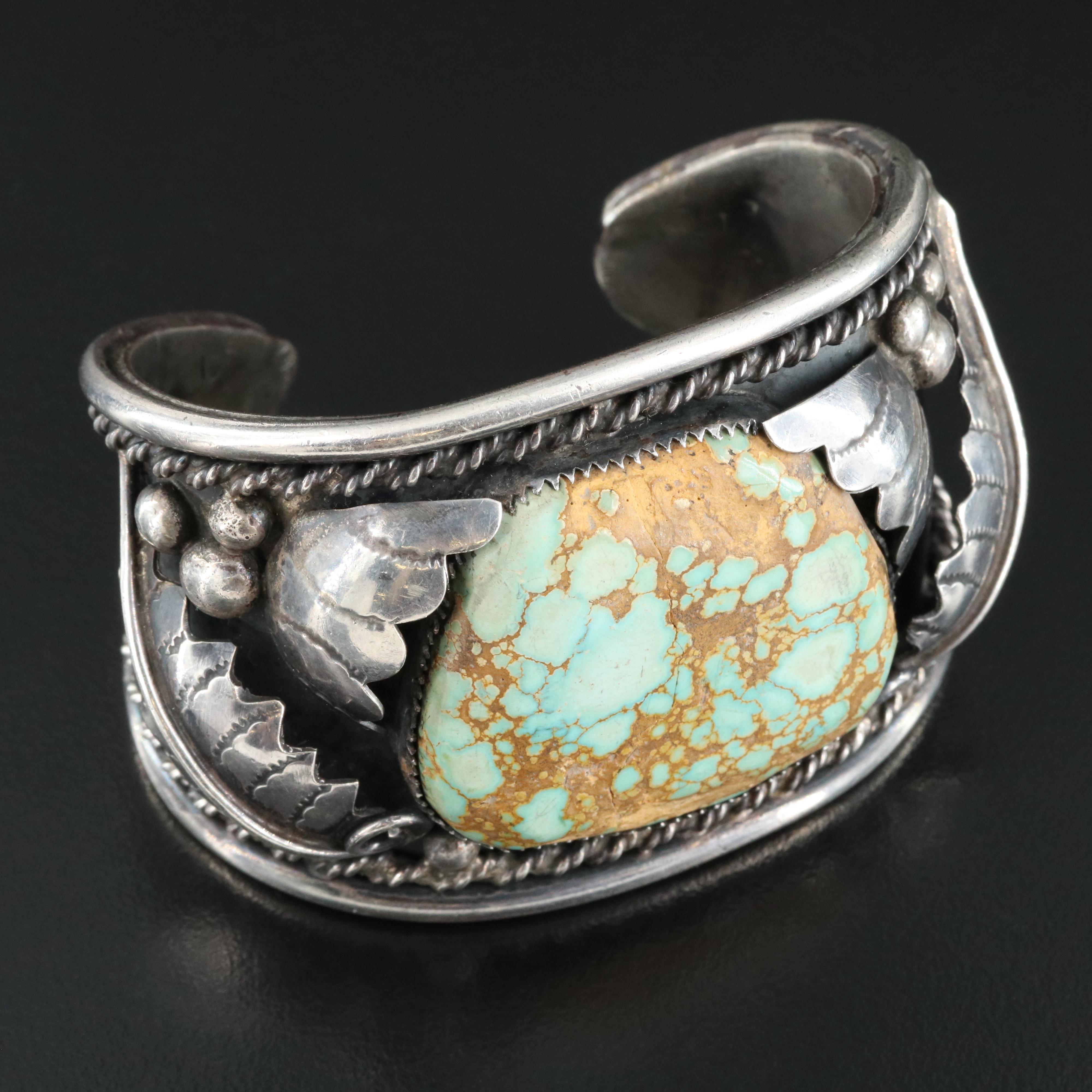 Cindy Piaso Navajo Diné Sterling Turquoise in Matrix Appliqué Cuff