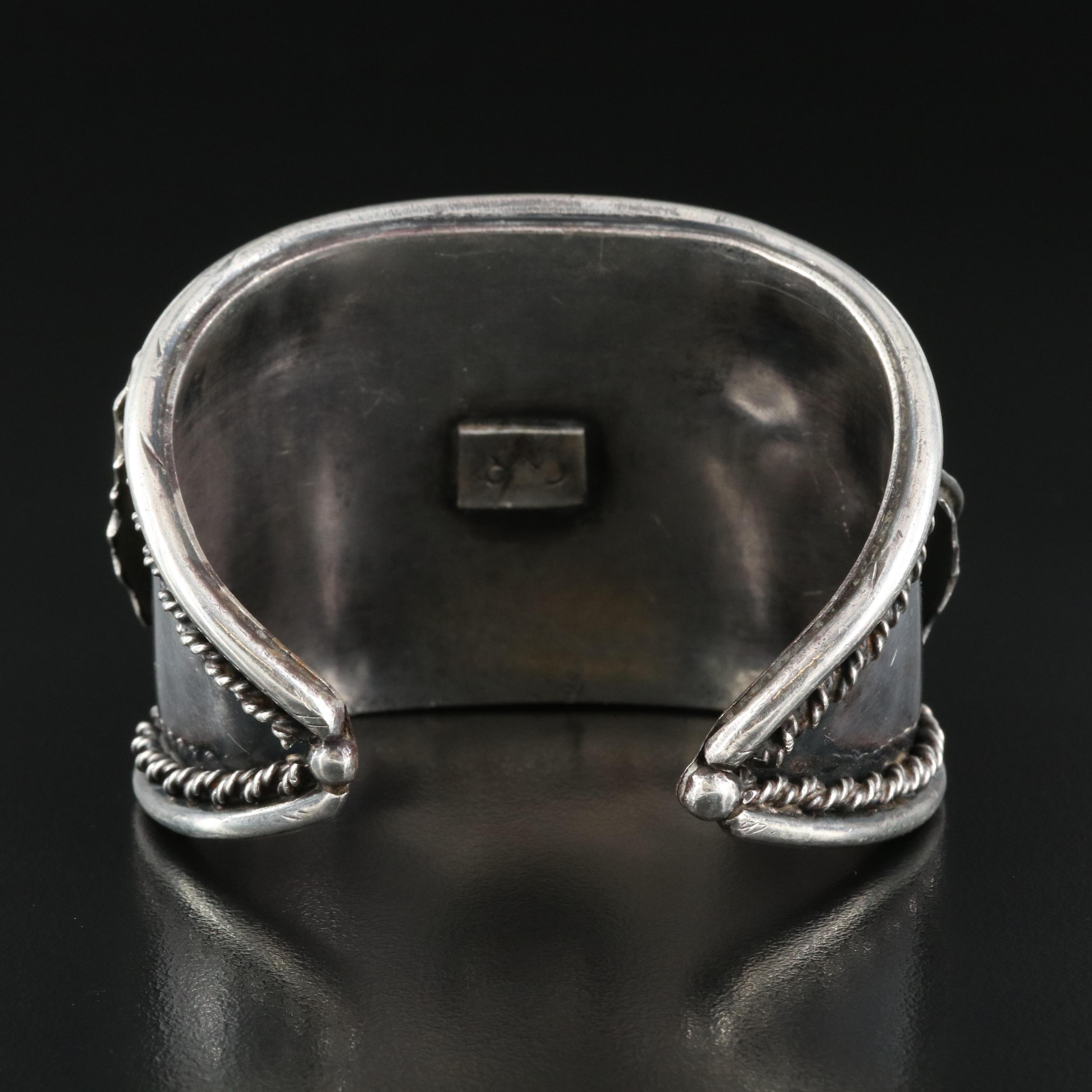Cindy Piaso Navajo Diné Sterling Turquoise in Matrix Appliqué Cuff