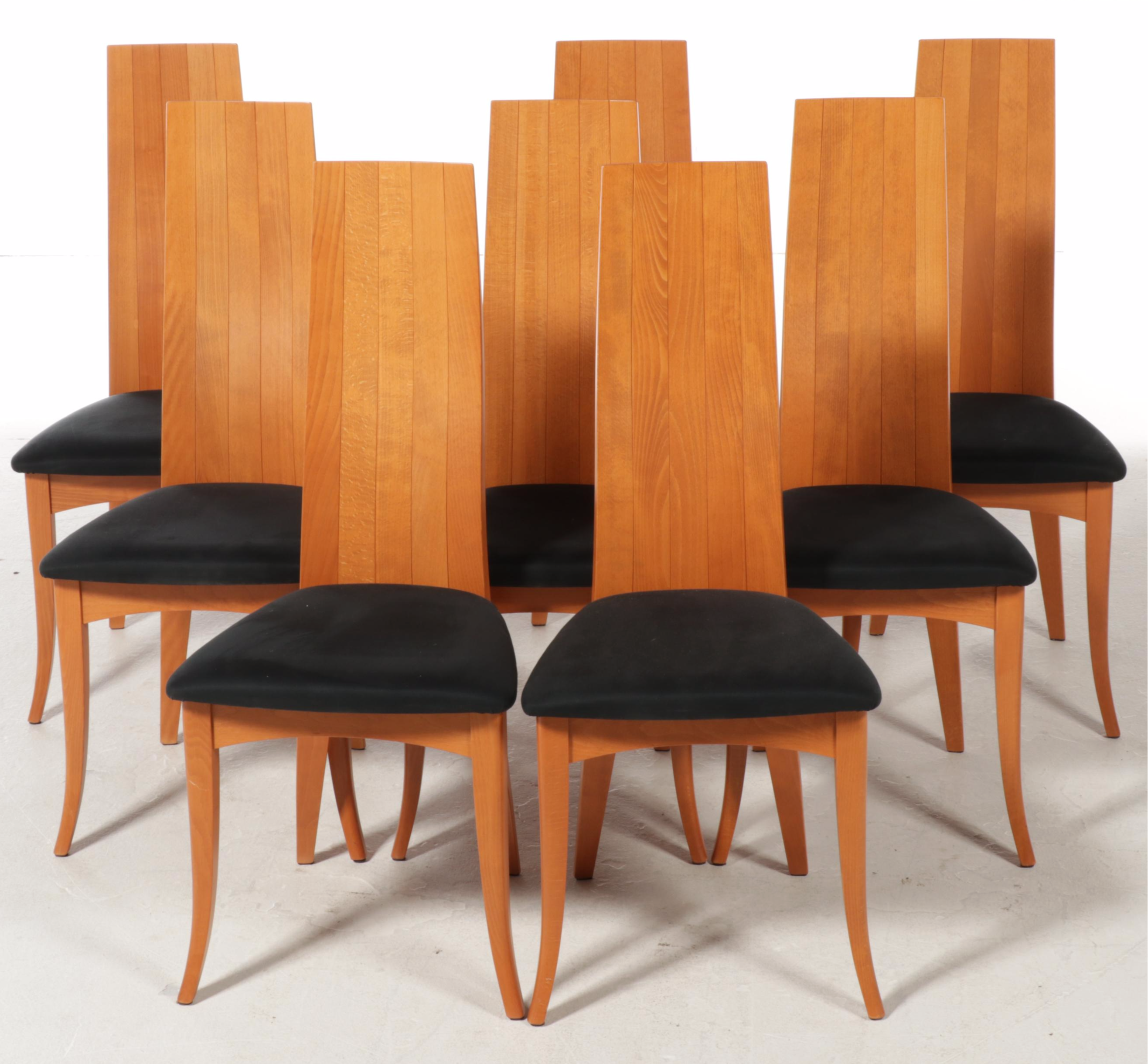 Italian Modern Style Tempered Glass Top Dining Table and Eight Chairs