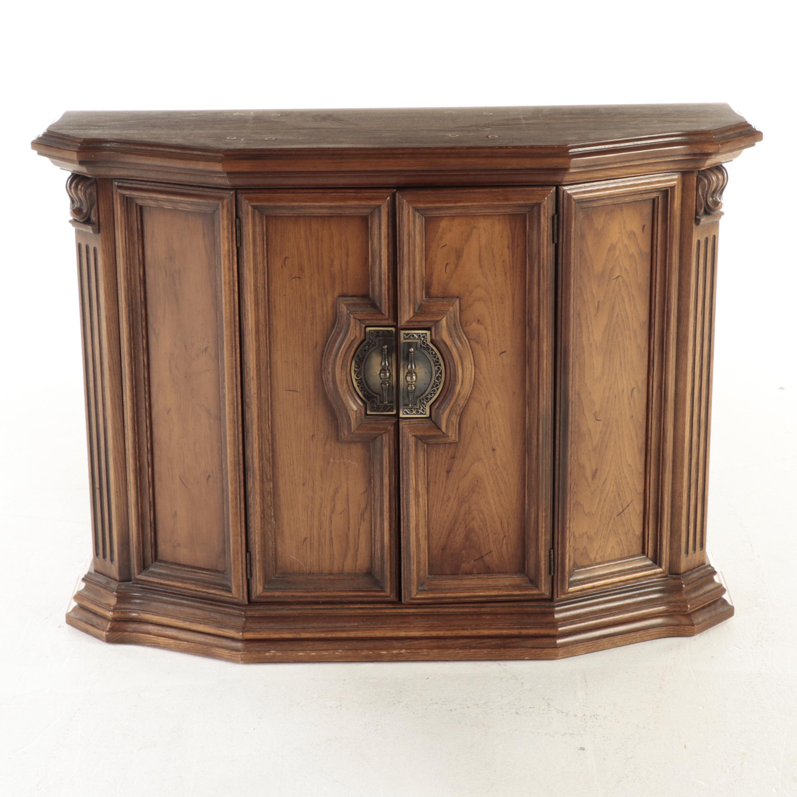Neoclassical Style Oak Console Cabinet, circa 1970