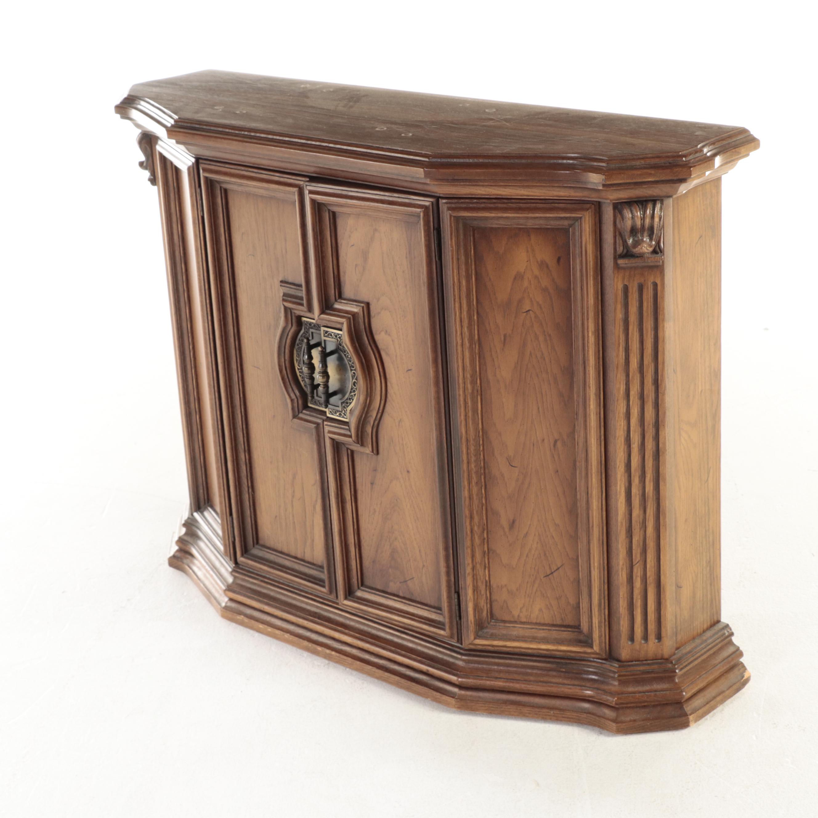 Neoclassical Style Oak Console Cabinet, circa 1970