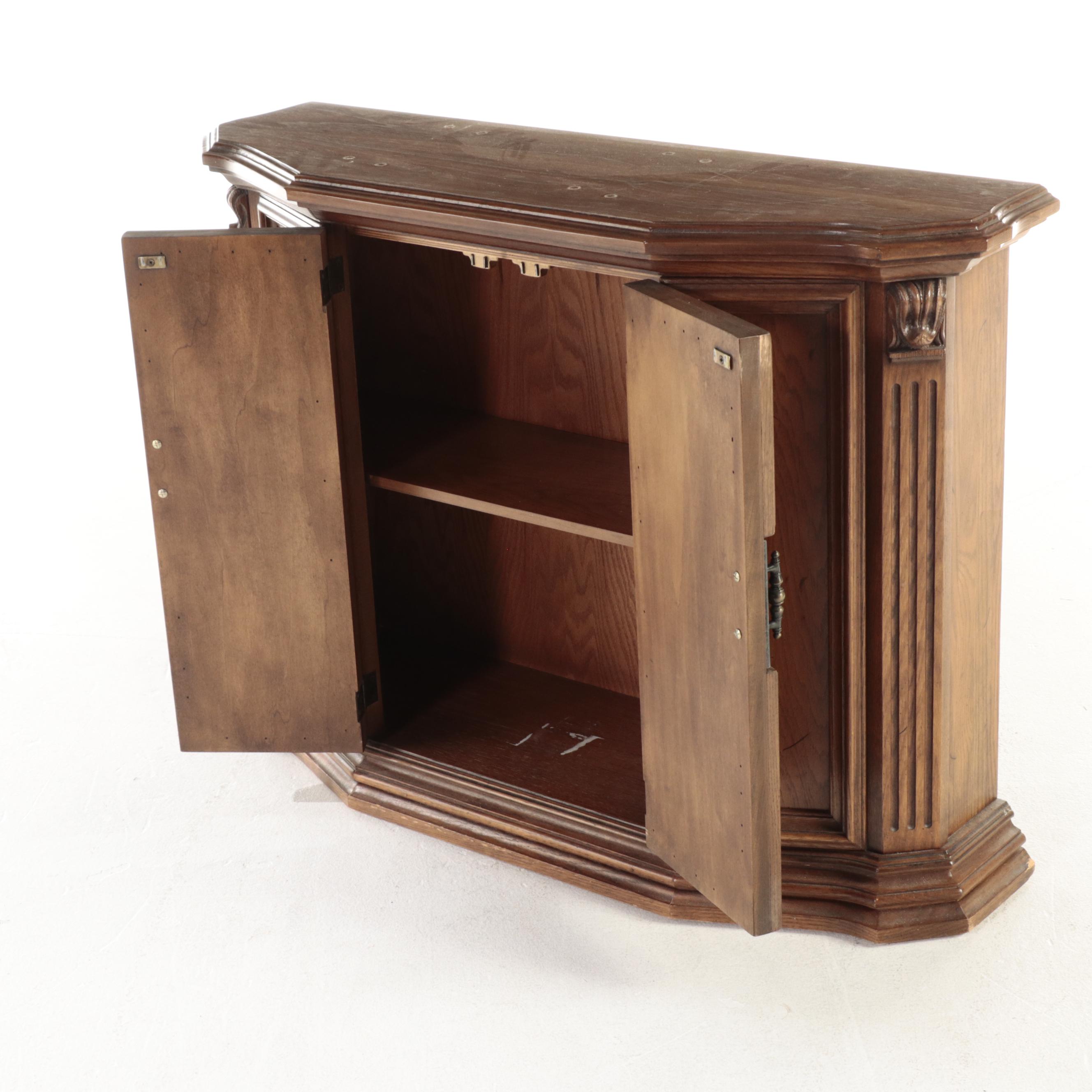 Neoclassical Style Oak Console Cabinet, circa 1970