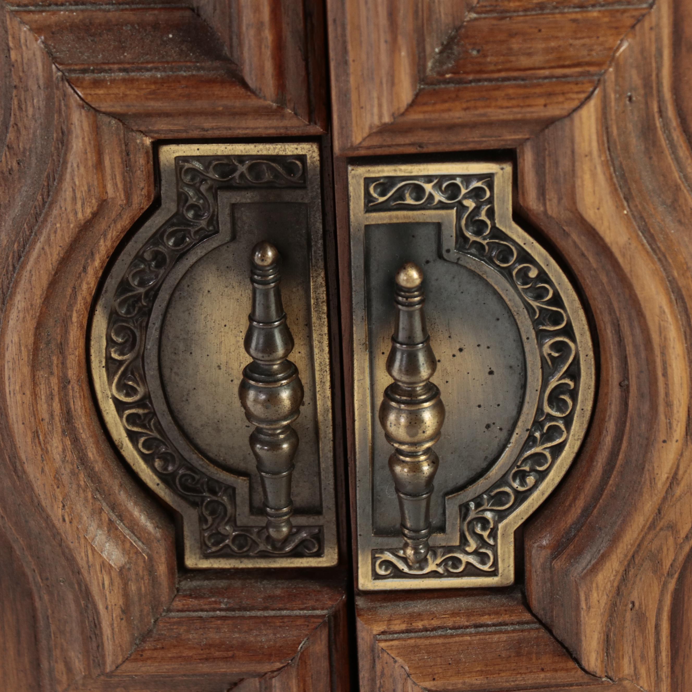 Neoclassical Style Oak Console Cabinet, circa 1970