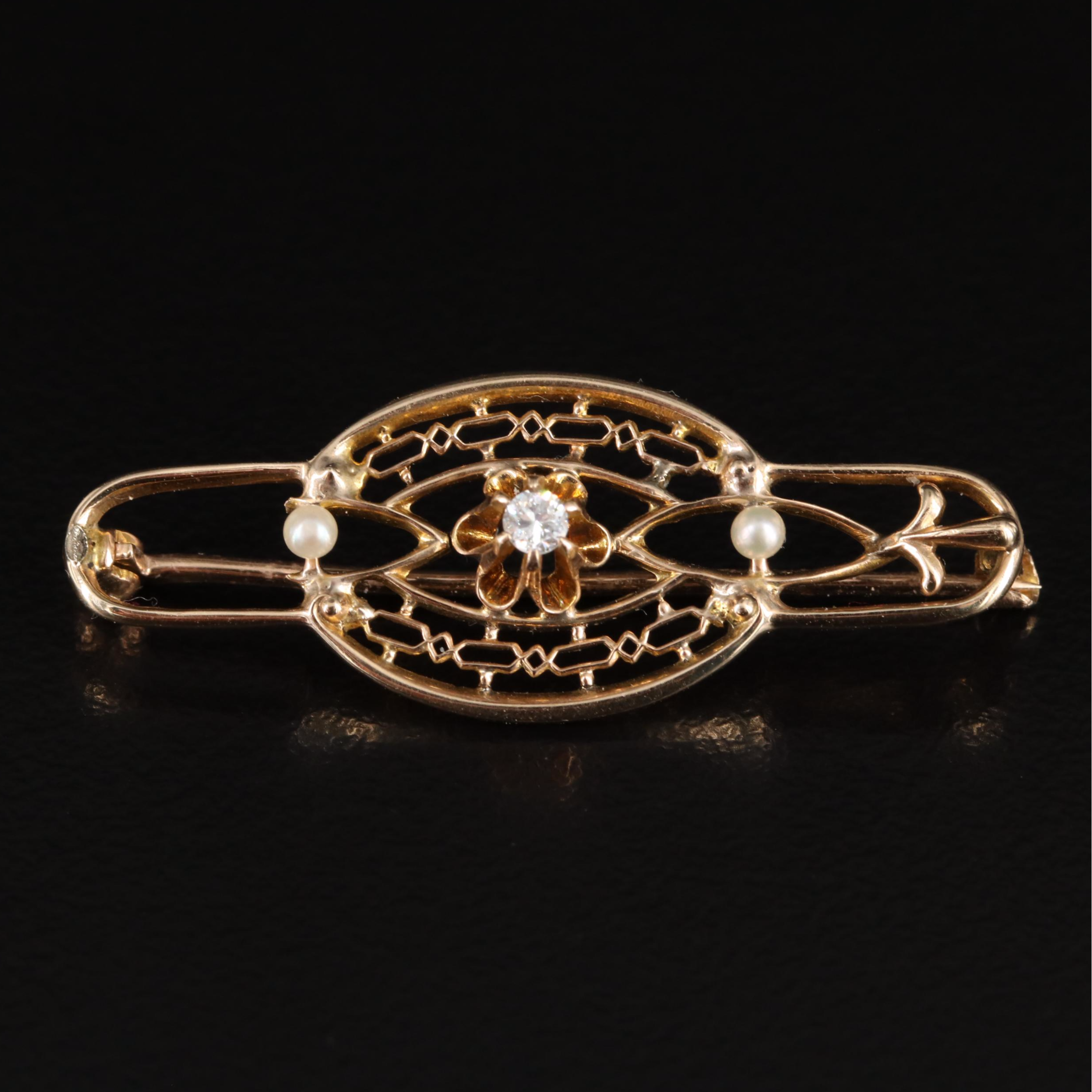 Kohn & Co. 10K Diamond and Seed Pearl Brooch
