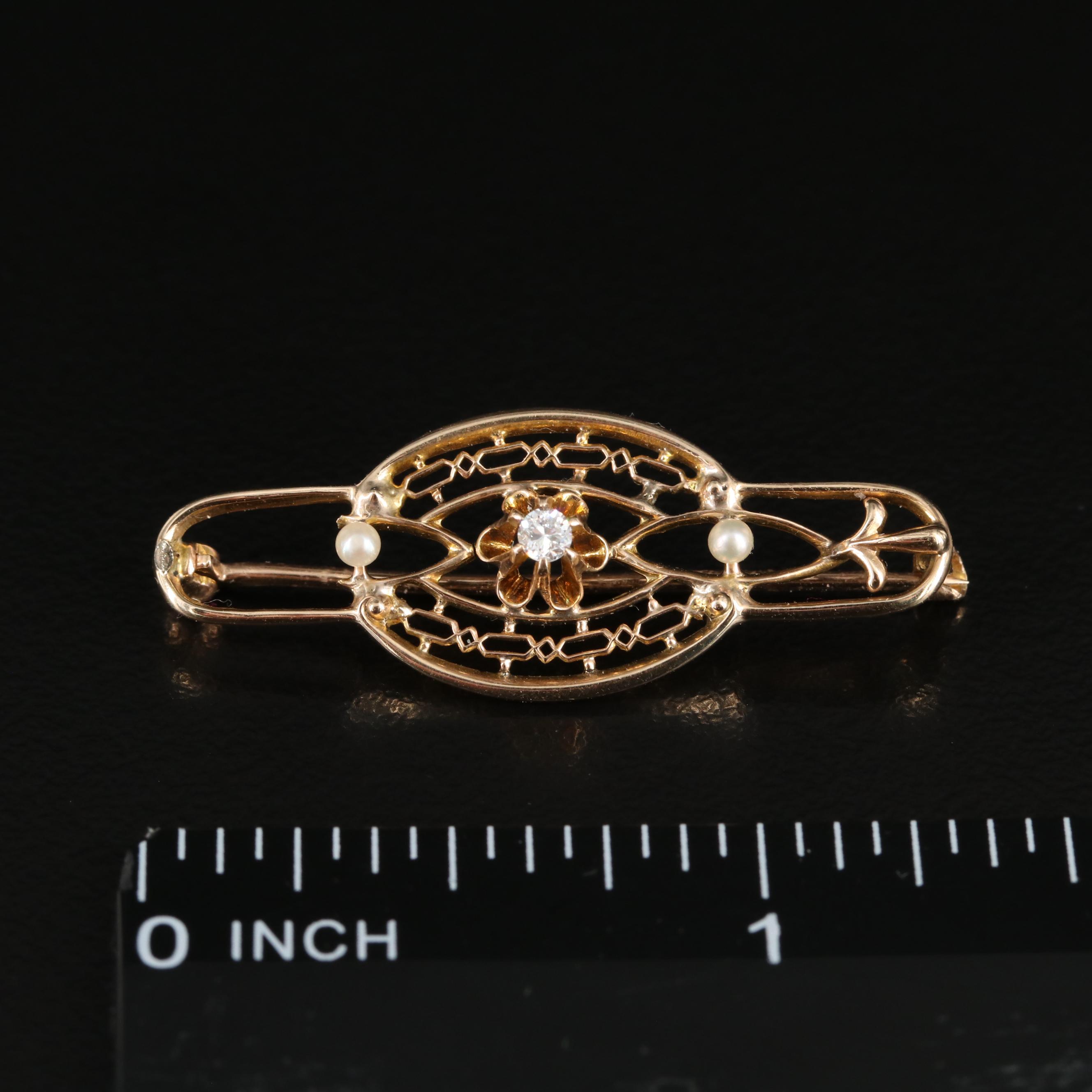 Kohn & Co. 10K Diamond and Seed Pearl Brooch