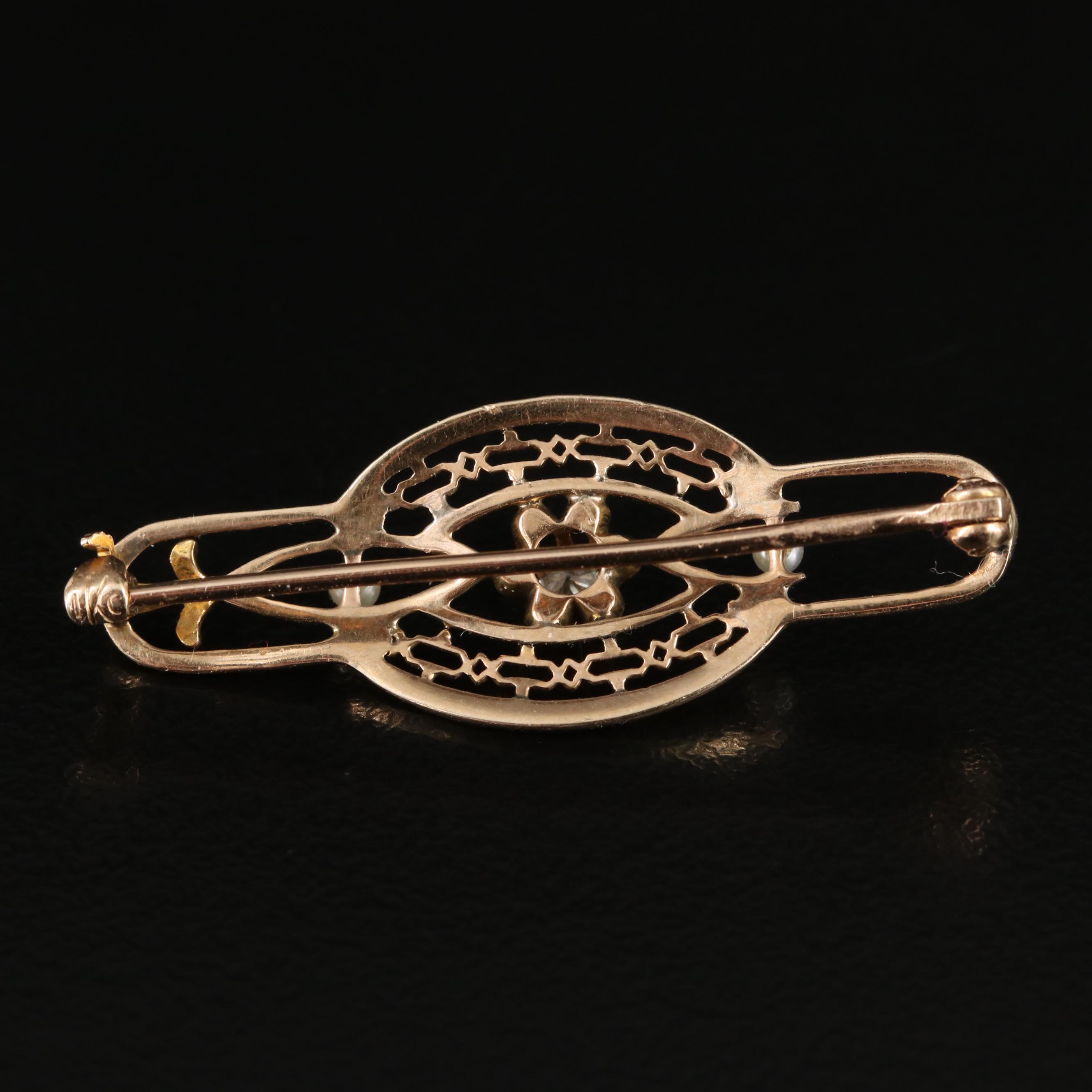 Kohn & Co. 10K Diamond and Seed Pearl Brooch