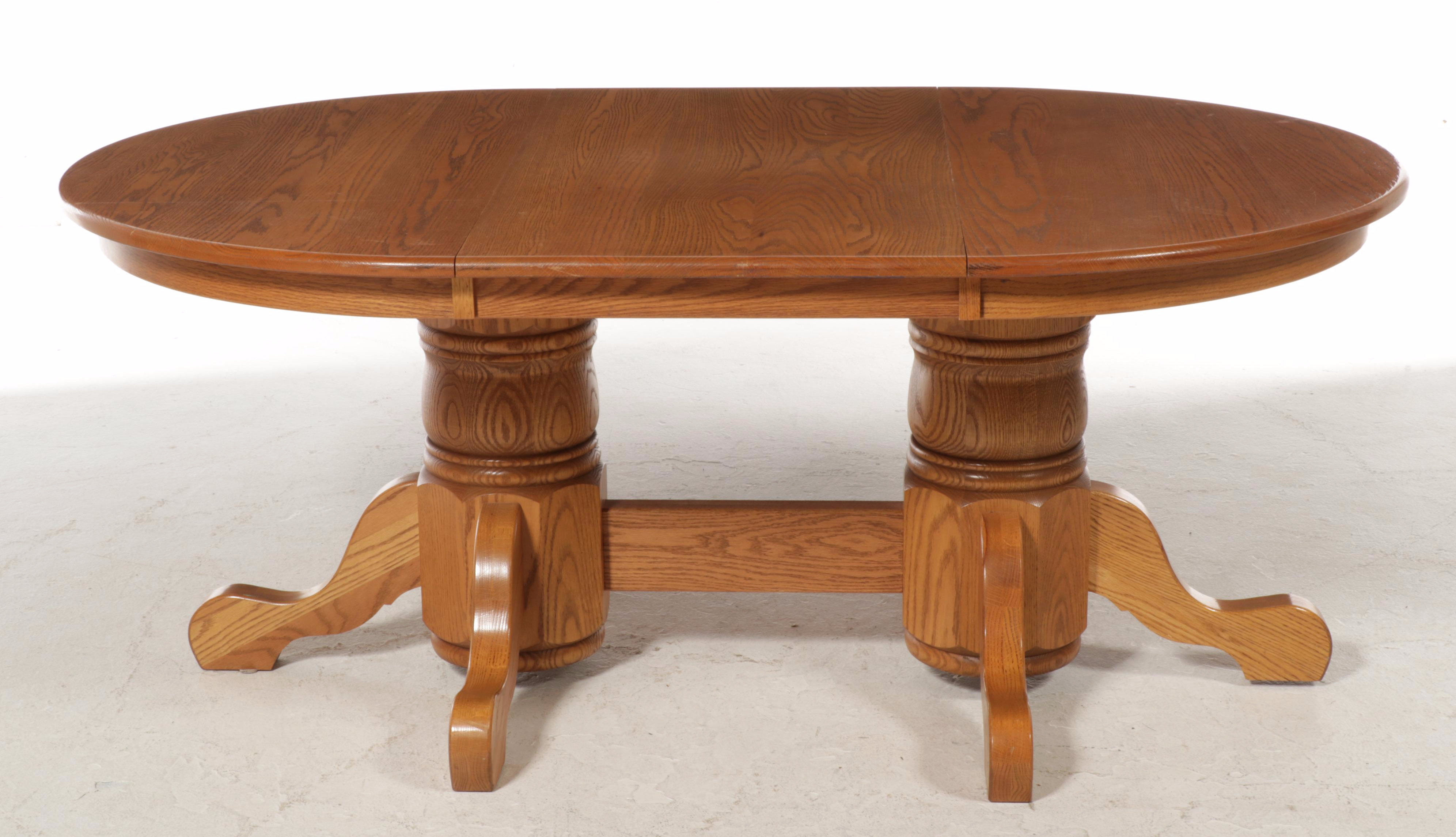 Oak Double Pedestal Dining Table with Windsor Chairs