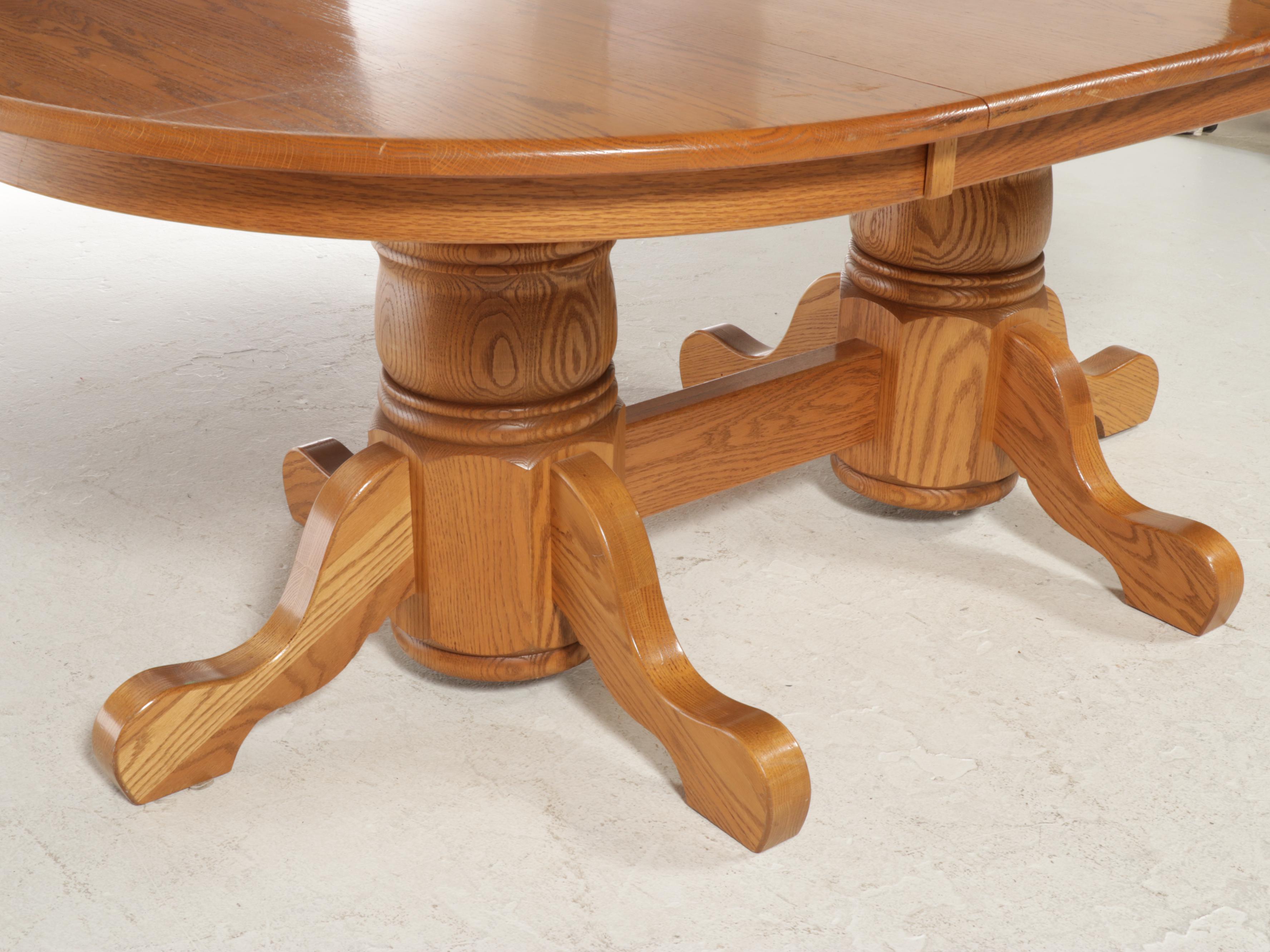 Oak Double Pedestal Dining Table with Windsor Chairs