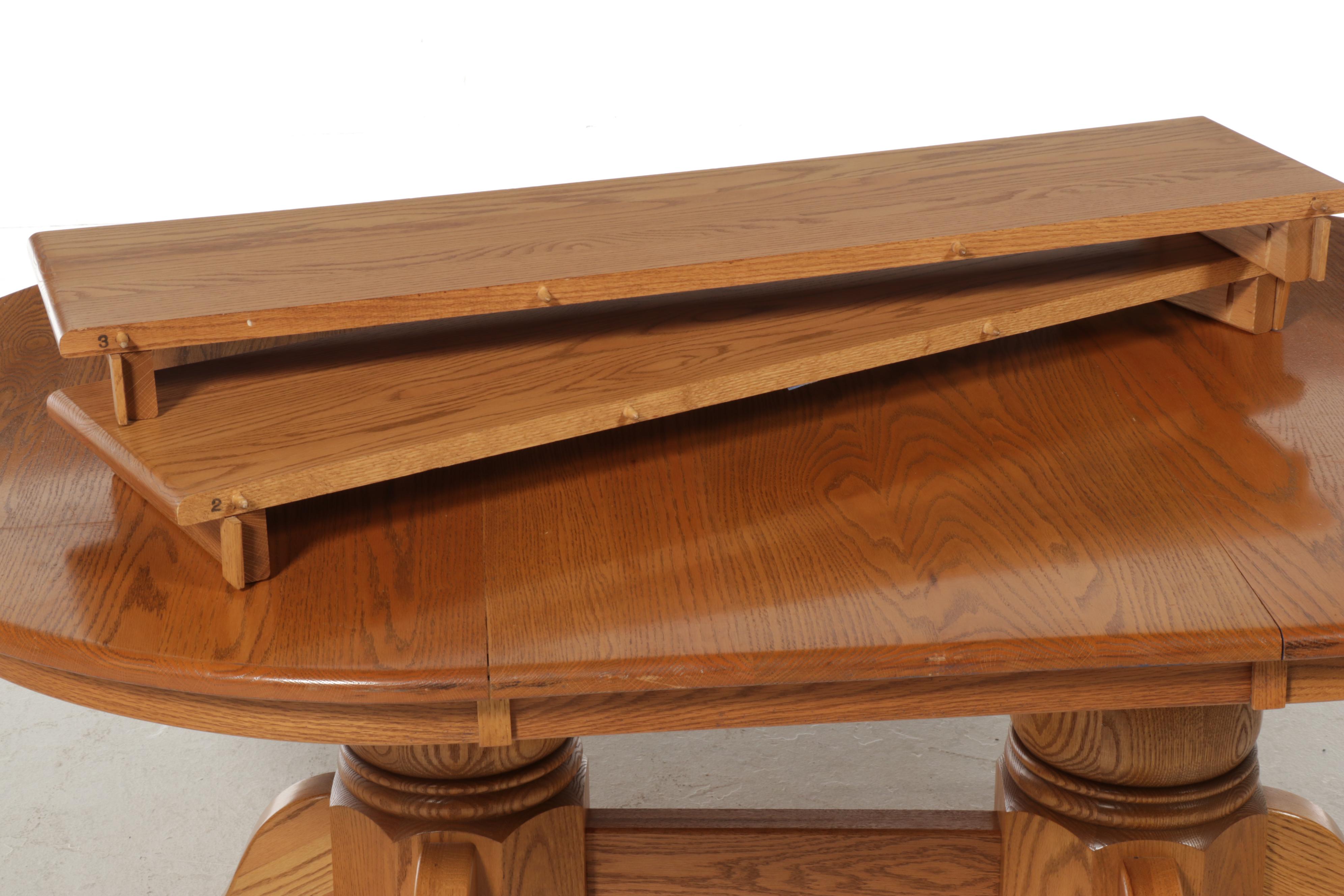 Oak Double Pedestal Dining Table with Windsor Chairs