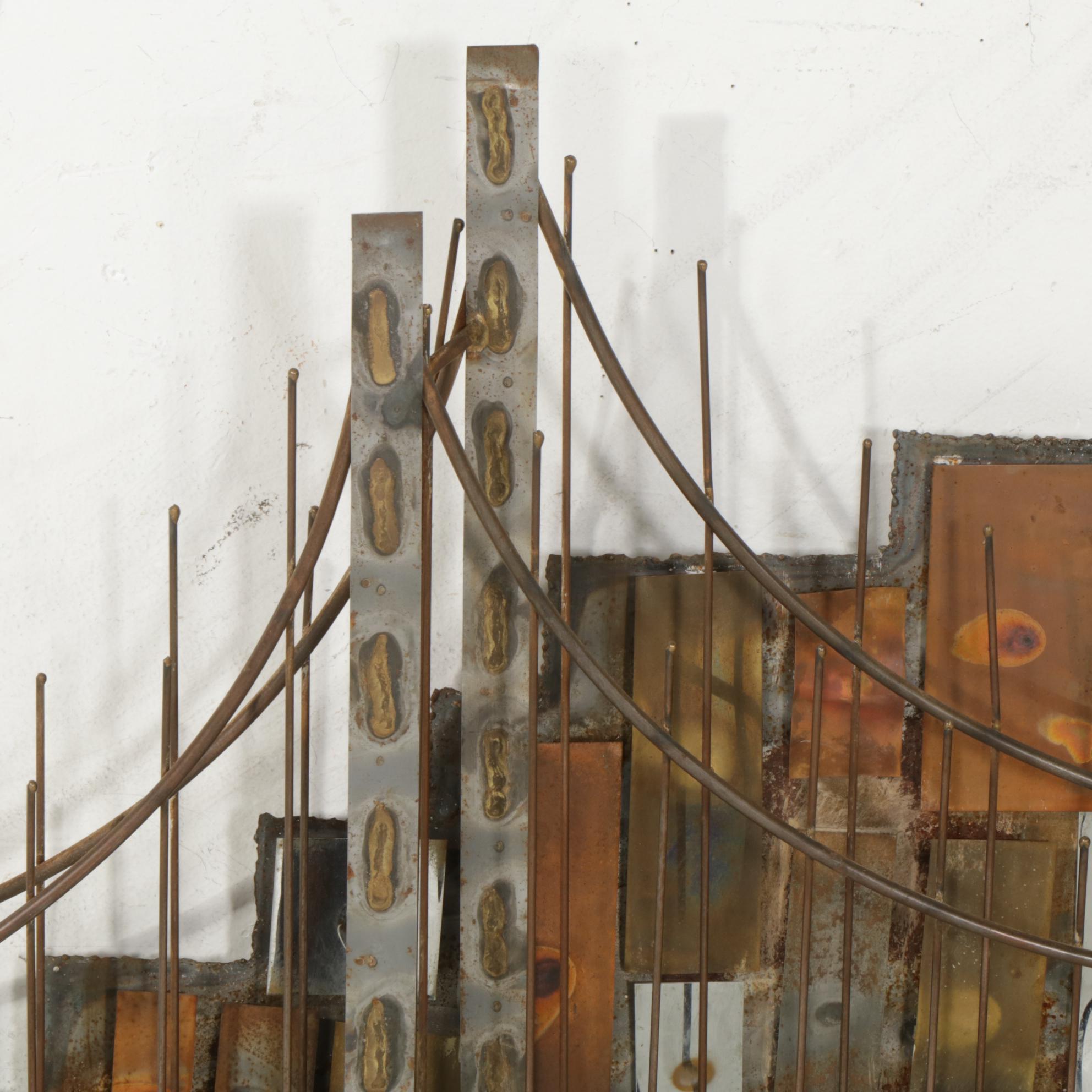 Mid-Century Modern Metal Bridge Hanging Sculpture in the Style of Curtis Jeré