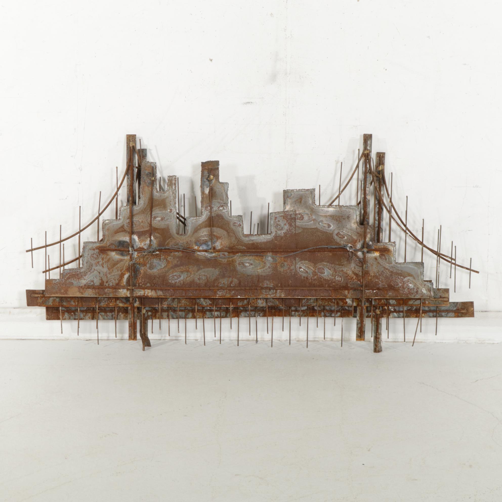 Mid-Century Modern Metal Bridge Hanging Sculpture in the Style of Curtis Jeré