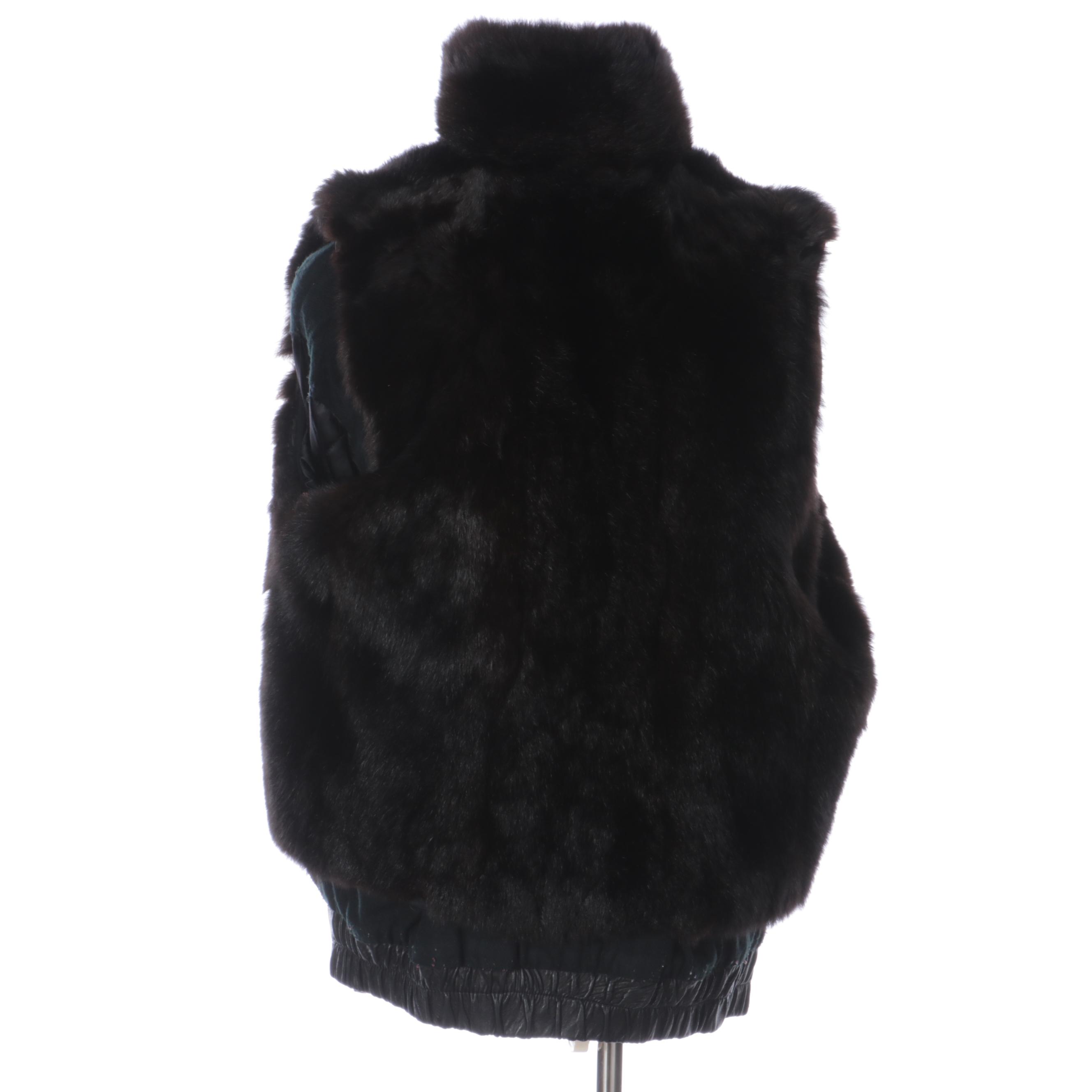 Andrew Marc Black Leather Coat with Removable Opossum Fur Vest
