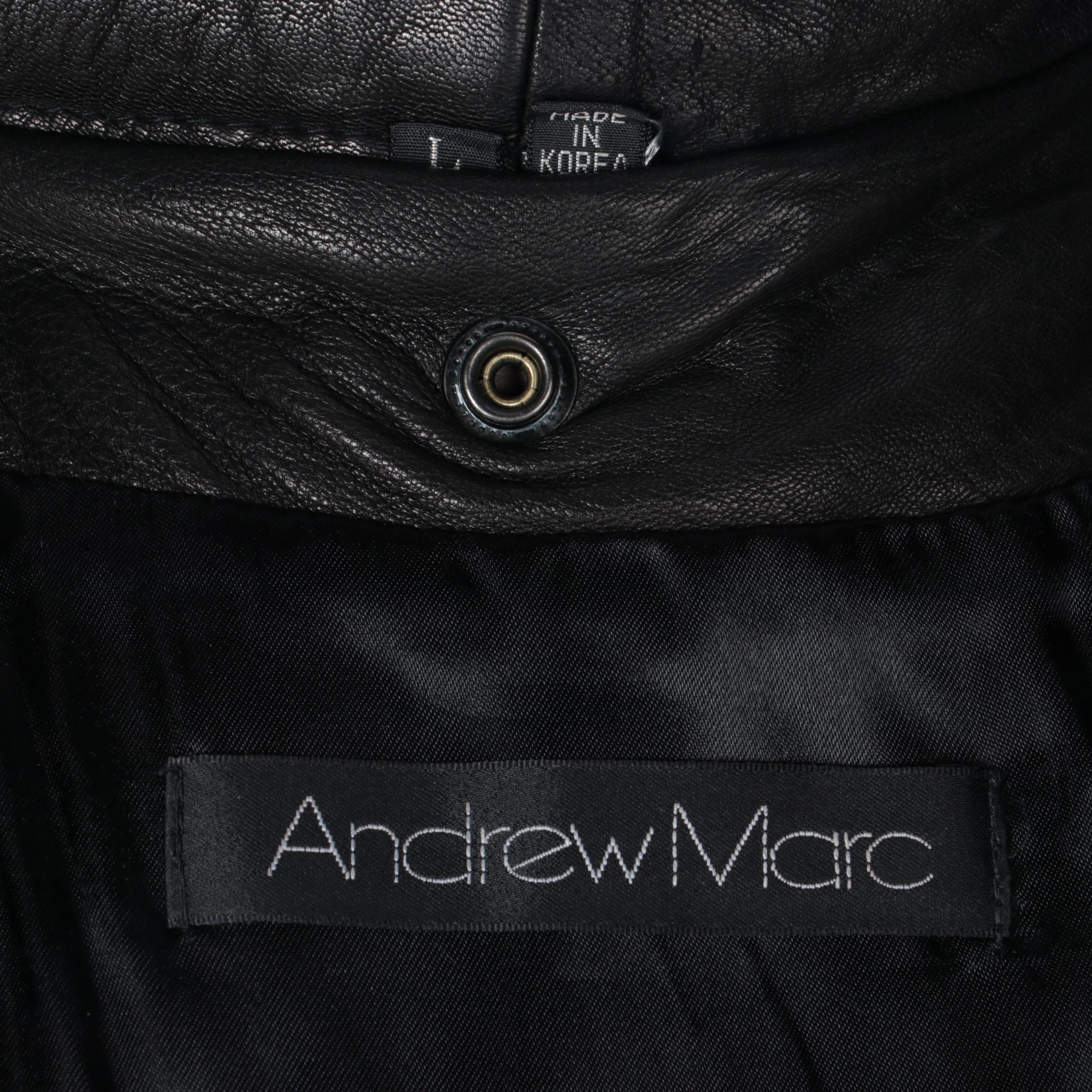 Andrew Marc Black Leather Coat with Removable Opossum Fur Vest