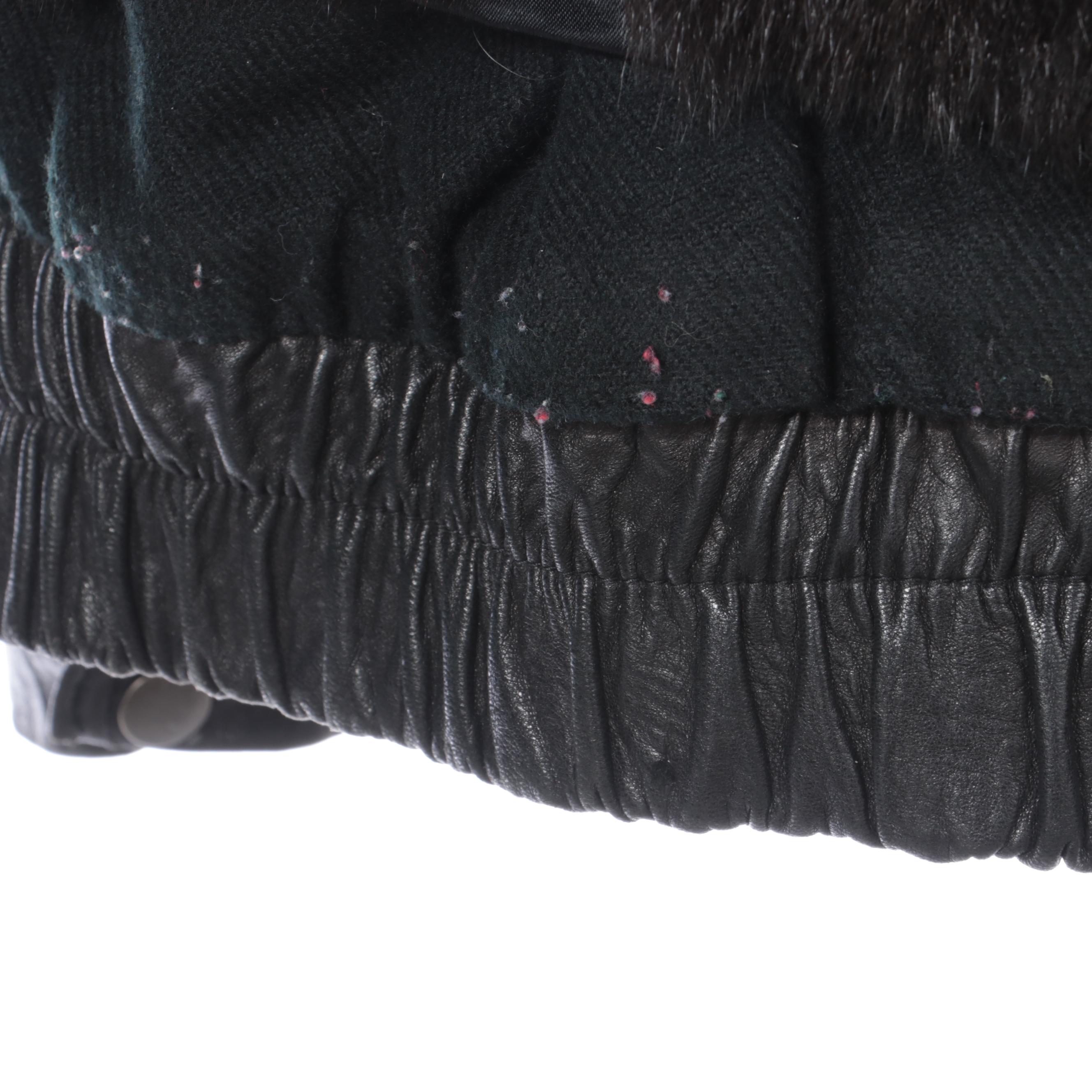 Andrew Marc Black Leather Coat with Removable Opossum Fur Vest