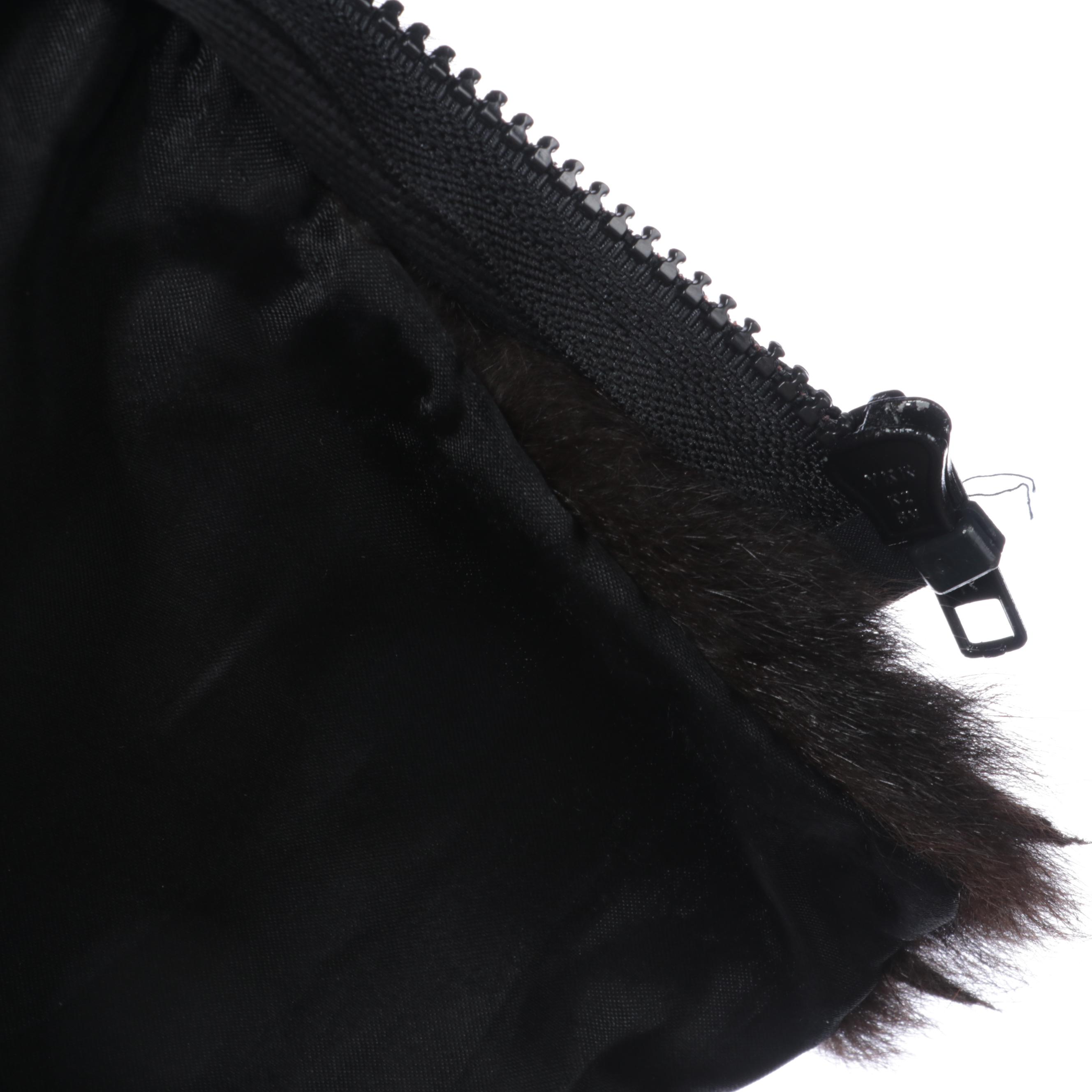 Andrew Marc Black Leather Coat with Removable Opossum Fur Vest