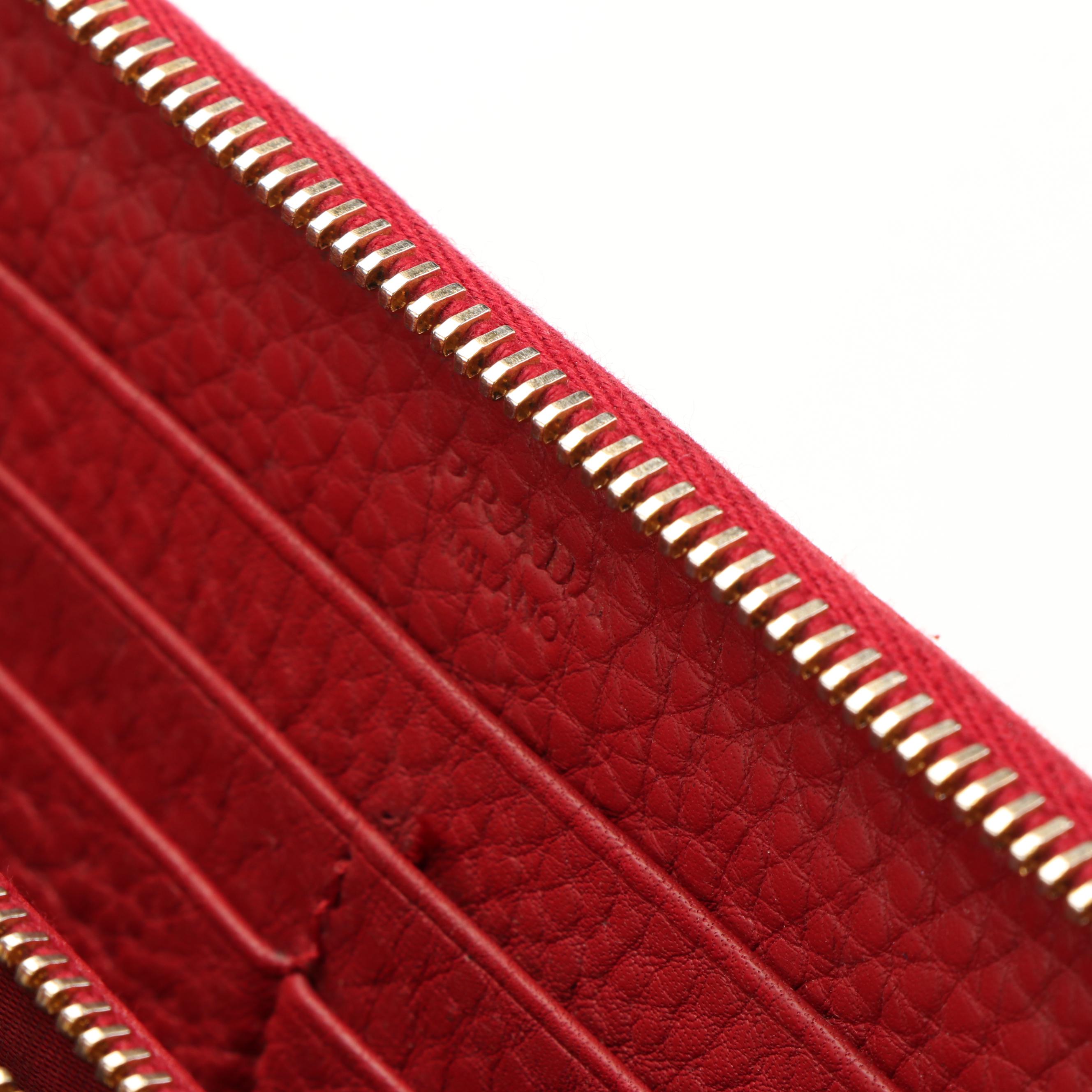 Prada Zip Around Long Wallet in Red Saffiano Leather With Box