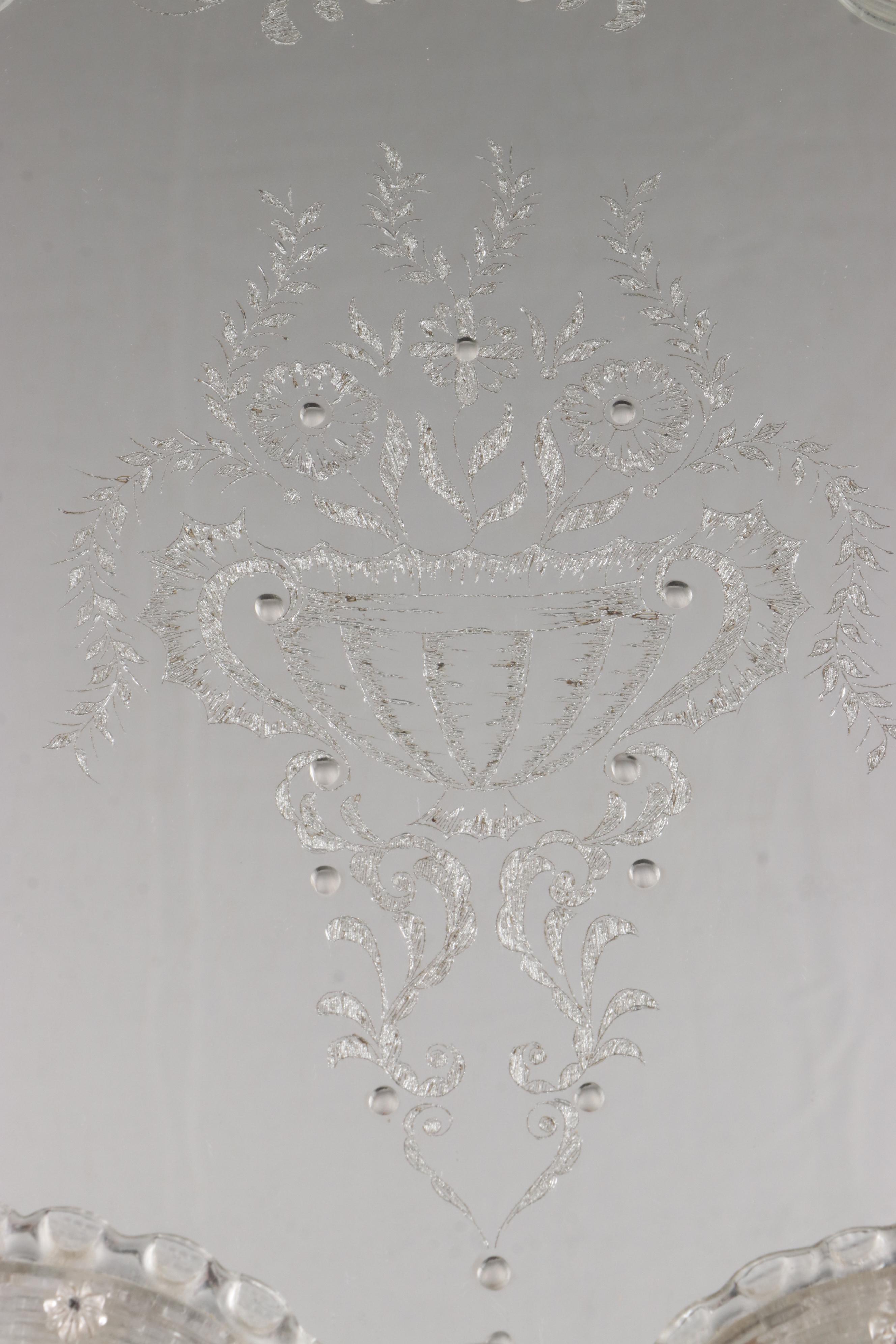 Venetian Etched Glass Wall Mirror with Candlesticks, Late 19th Century