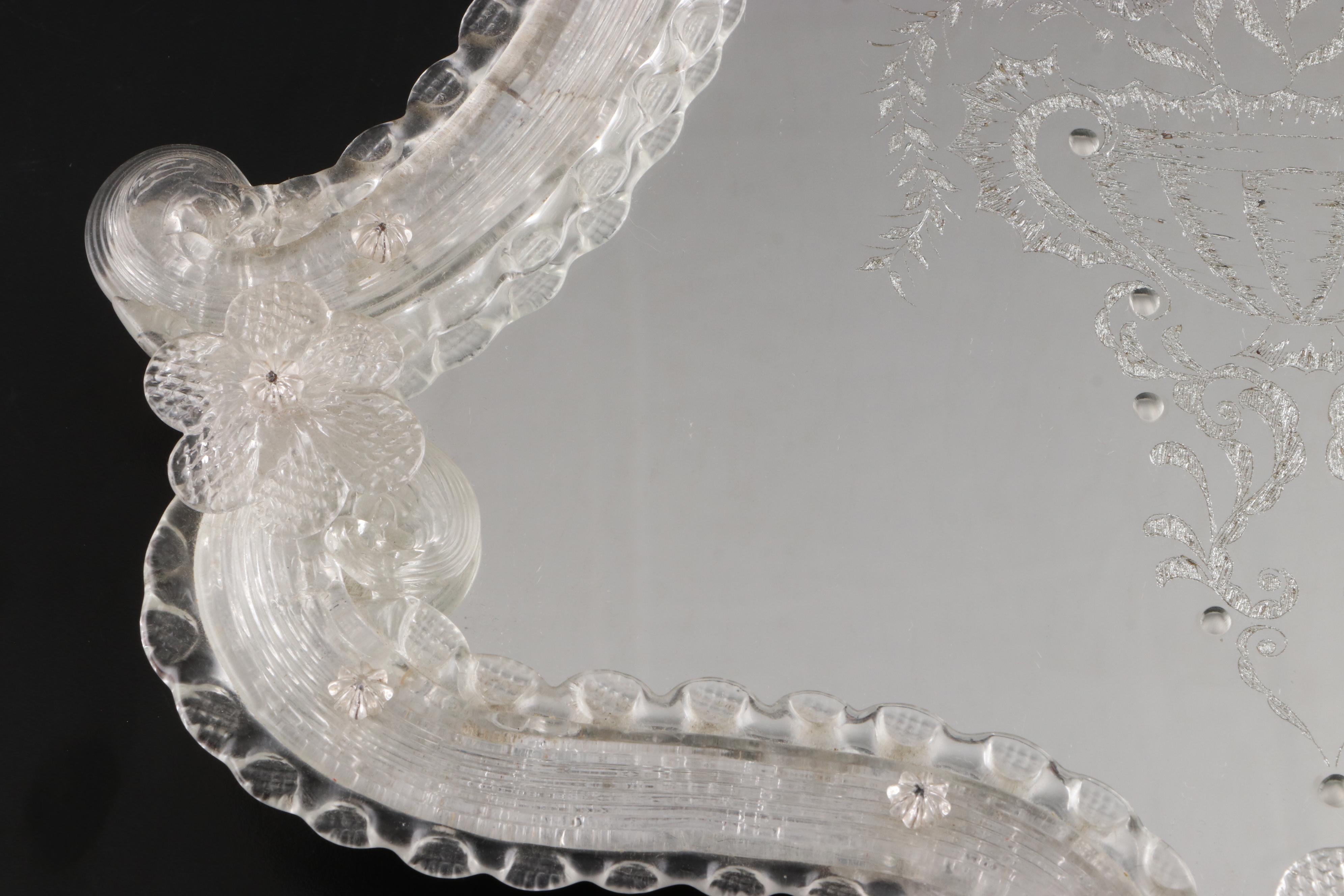 Venetian Etched Glass Wall Mirror with Candlesticks, Late 19th Century