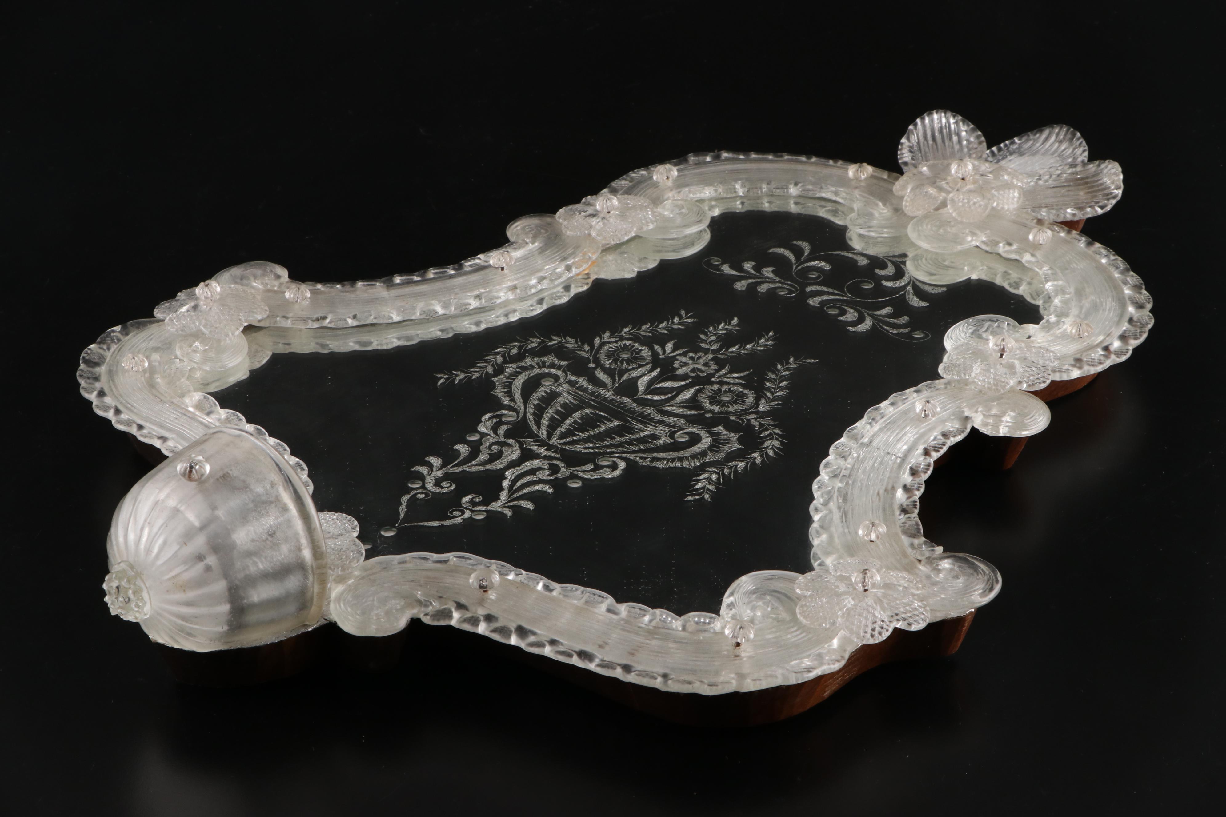 Venetian Etched Glass Wall Mirror with Candlesticks, Late 19th Century