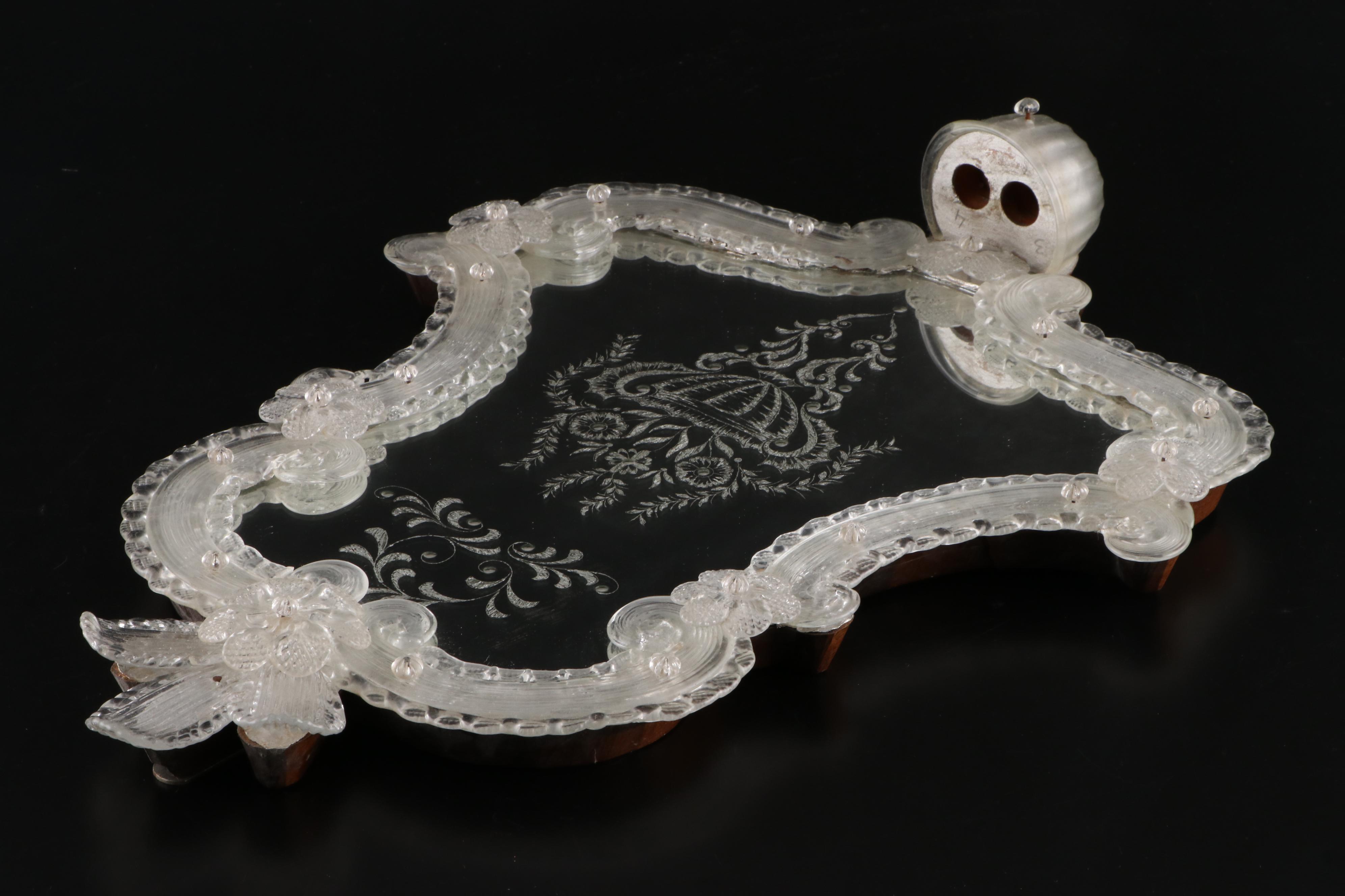 Venetian Etched Glass Wall Mirror with Candlesticks, Late 19th Century