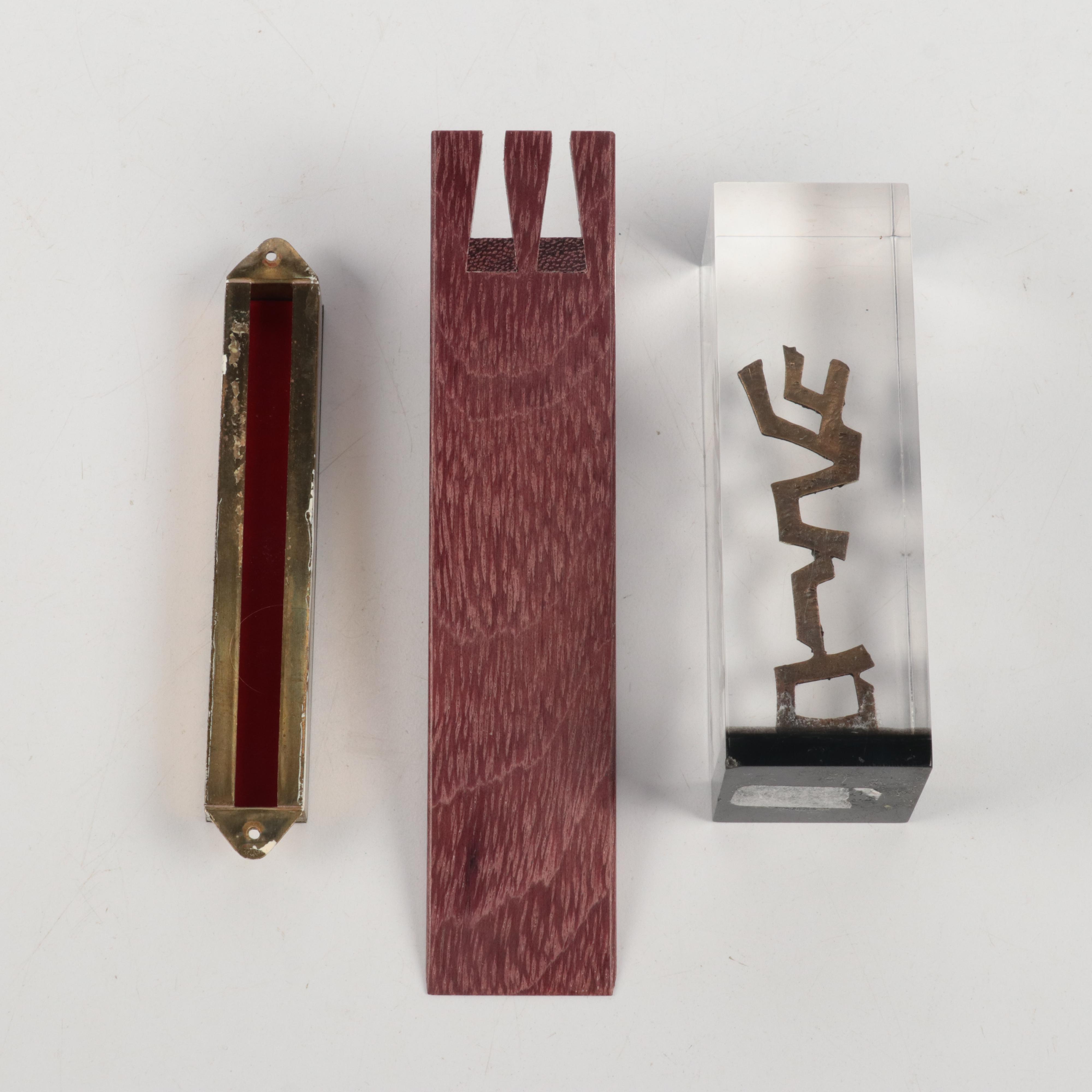 Brass Oil Menorahs With Yad Vashem Replica Candle Holder and Other Judaica