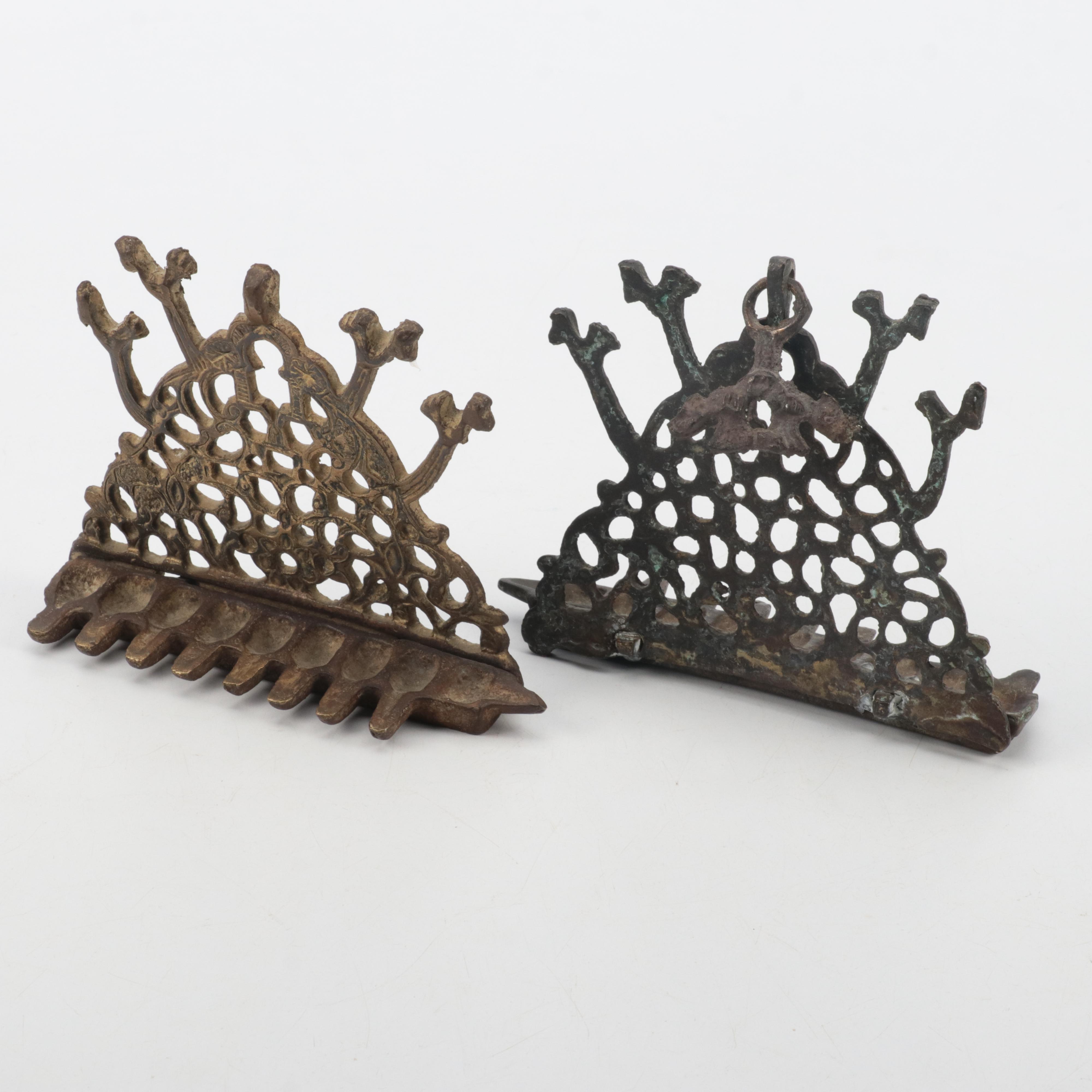 Brass Oil Menorahs With Yad Vashem Replica Candle Holder and Other Judaica