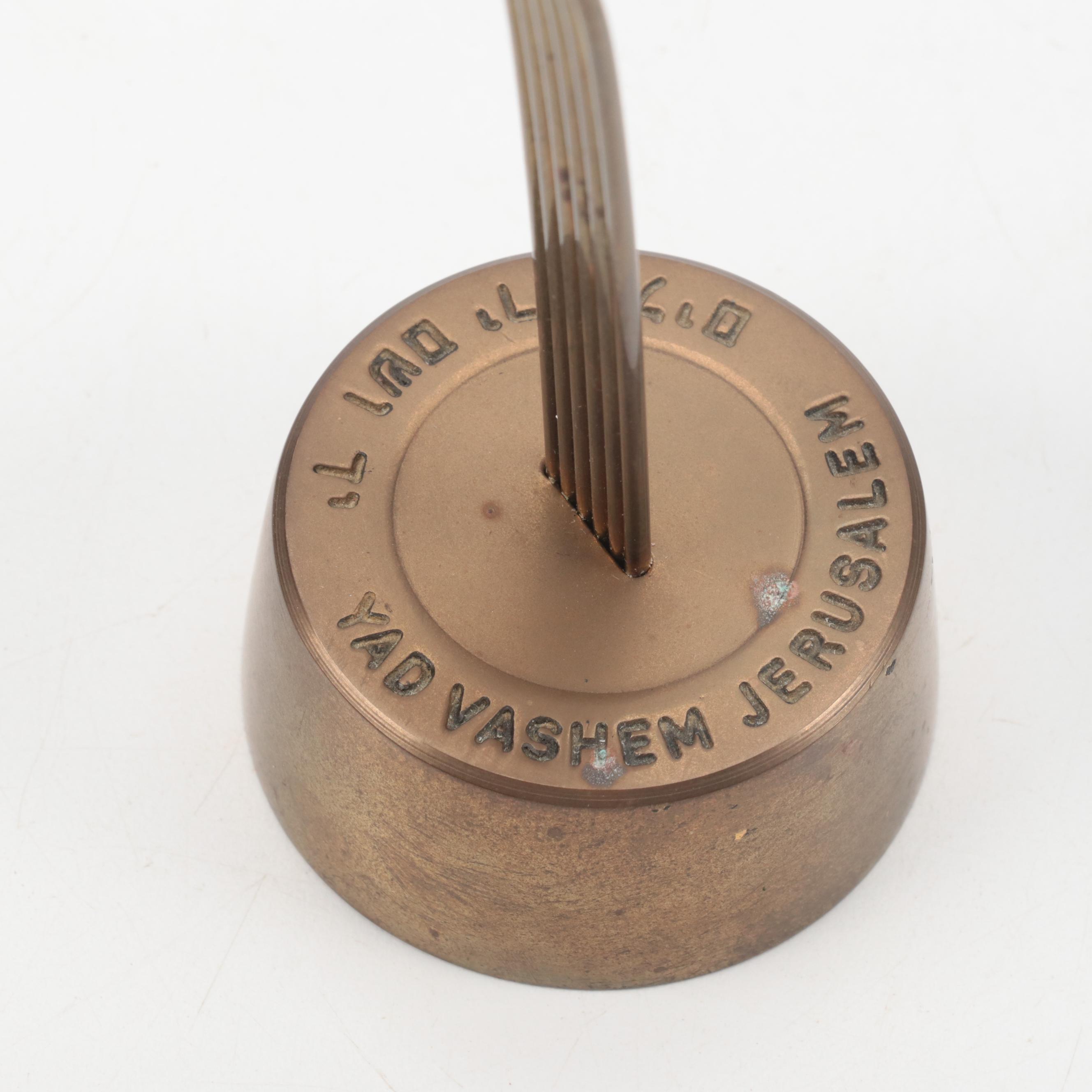 Brass Oil Menorahs With Yad Vashem Replica Candle Holder and Other Judaica