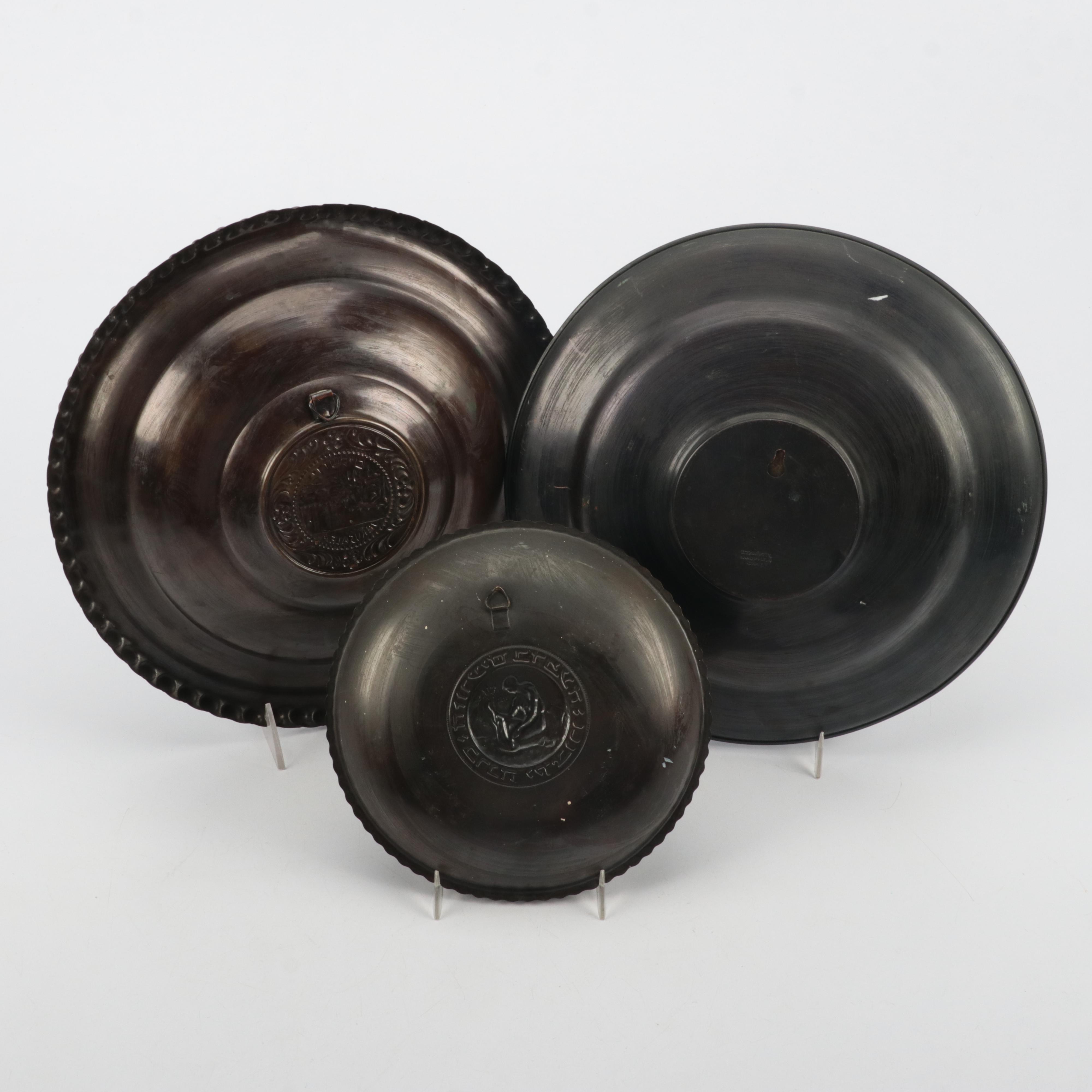 Israeli Patinated Metal Shabbat Candelabra, Menorah and Other Enamelware