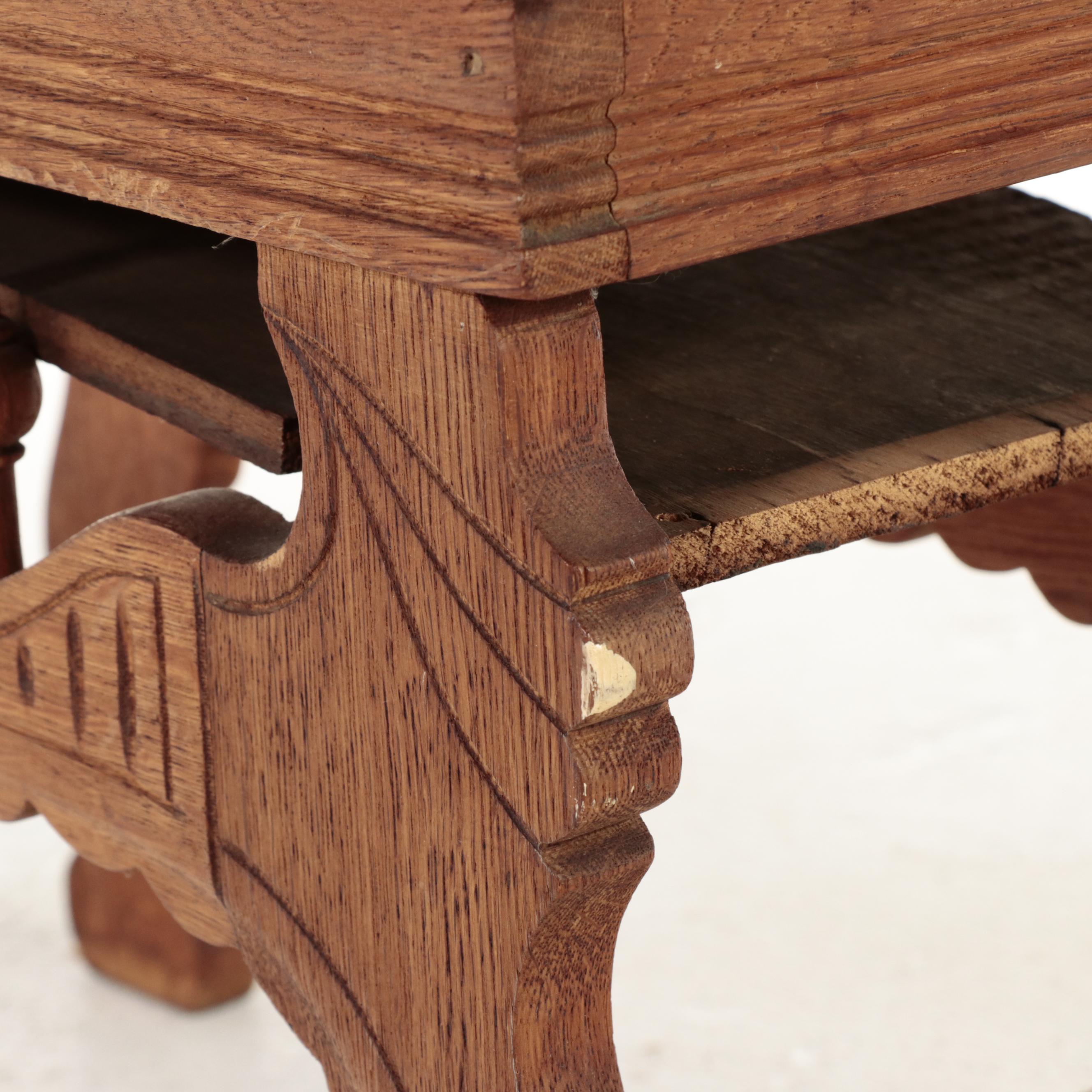 Victorian Carved Oak Lift-Seat Organ Stool, Late 19th Century