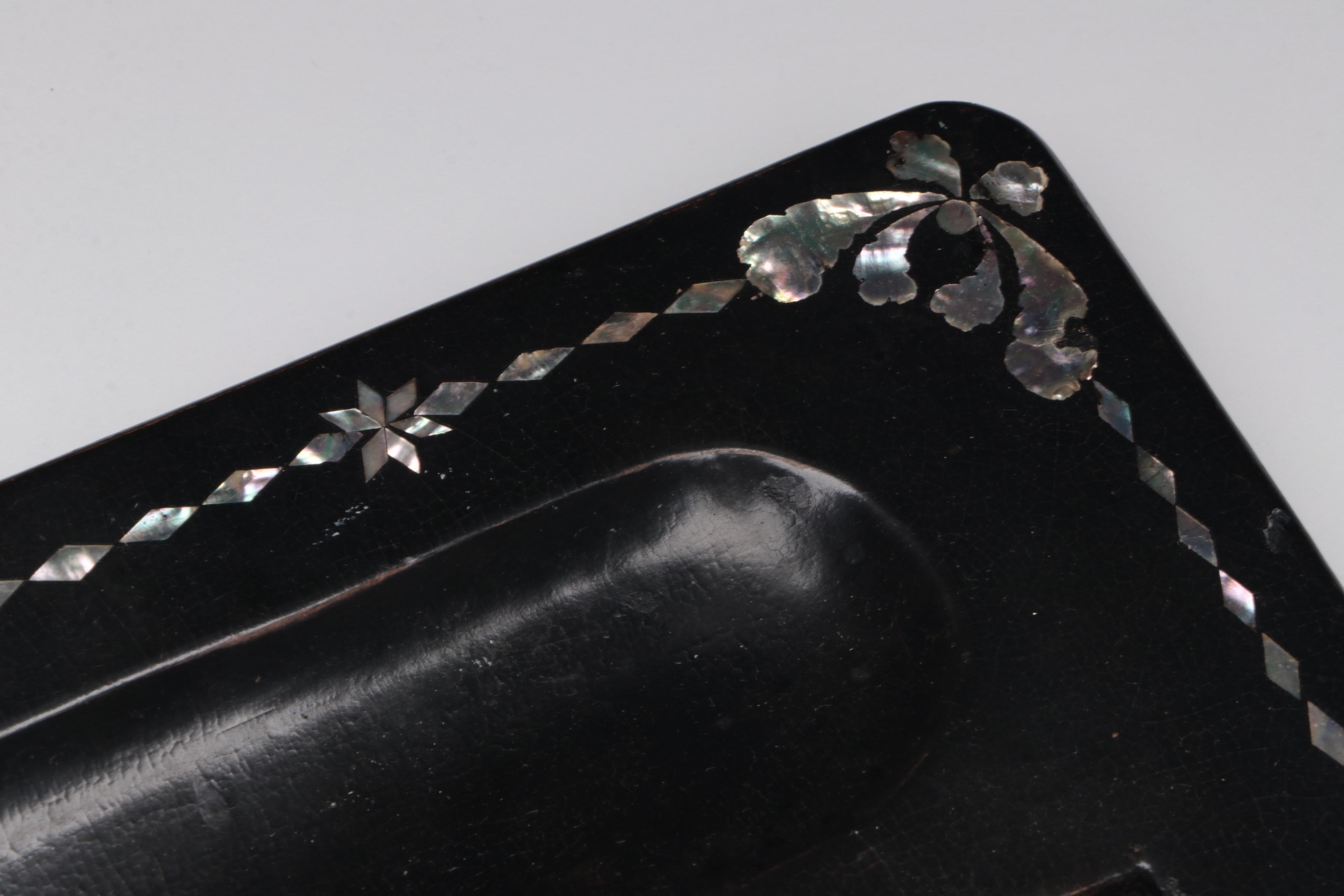 Victorian Inkwell Set with Other Mother-of-Pearl Spoon and Dish