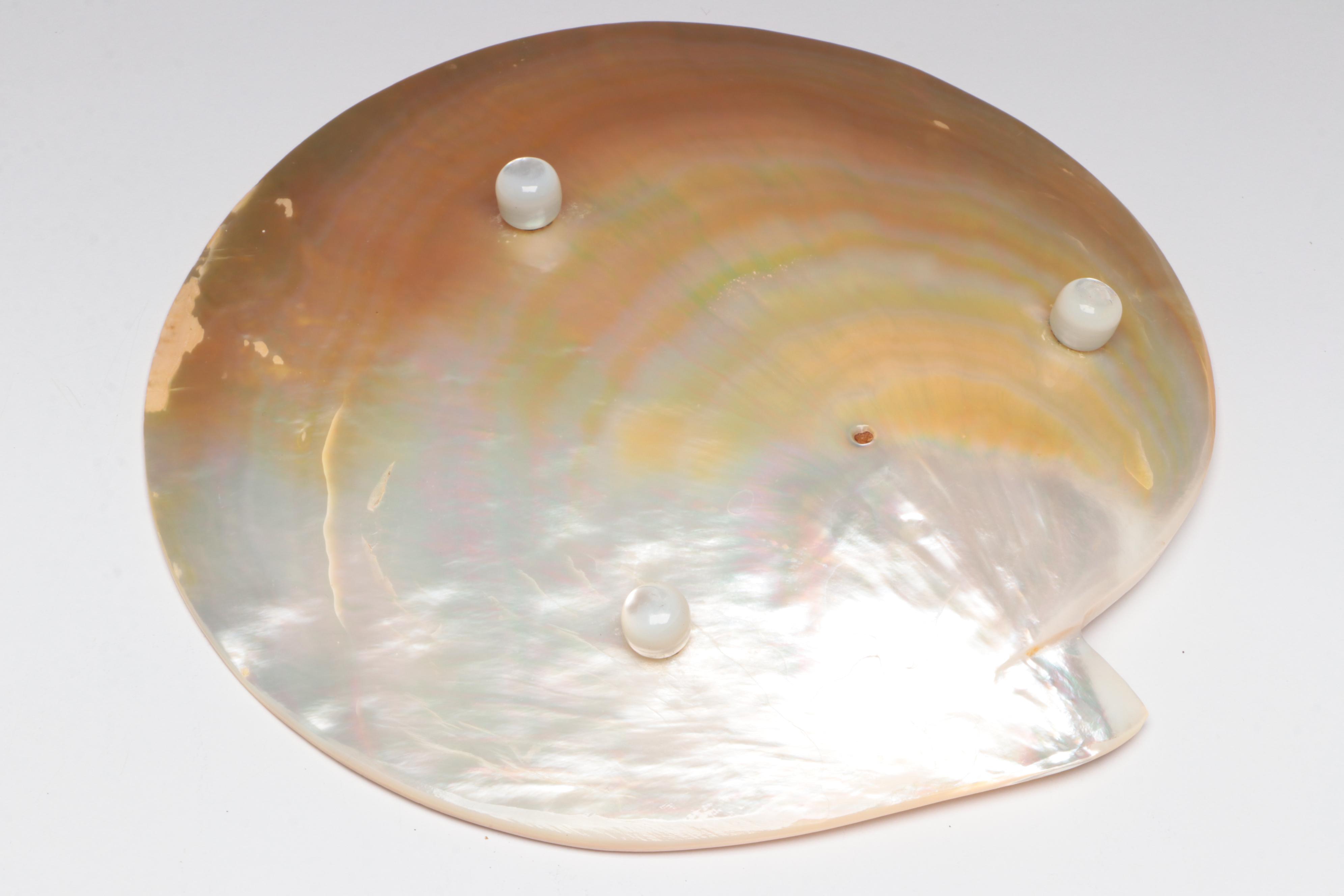 Victorian Inkwell Set with Other Mother-of-Pearl Spoon and Dish