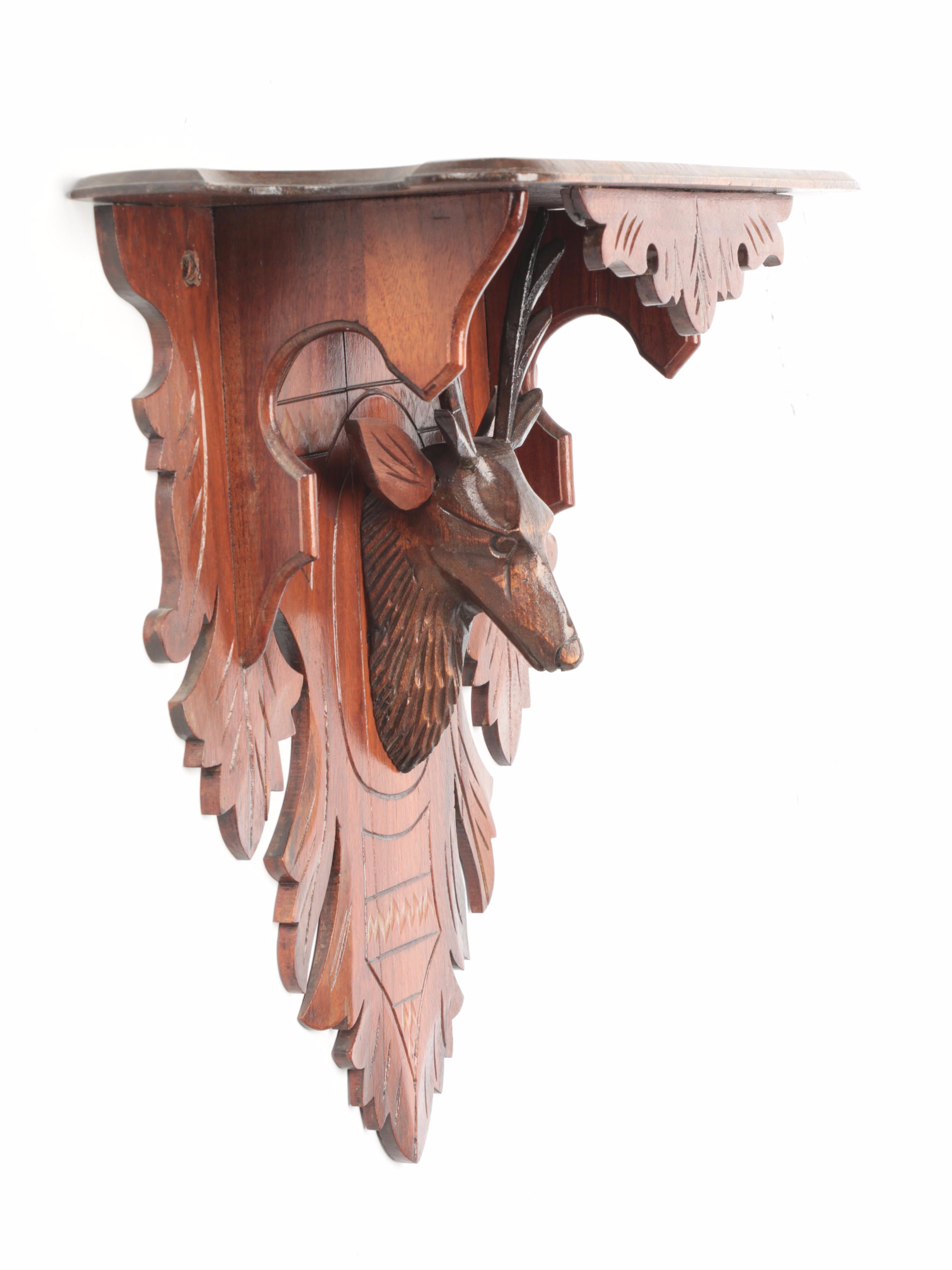 Black Forest Style Carved Wood Wall Shelf, Late 19th/ Early 20th Century