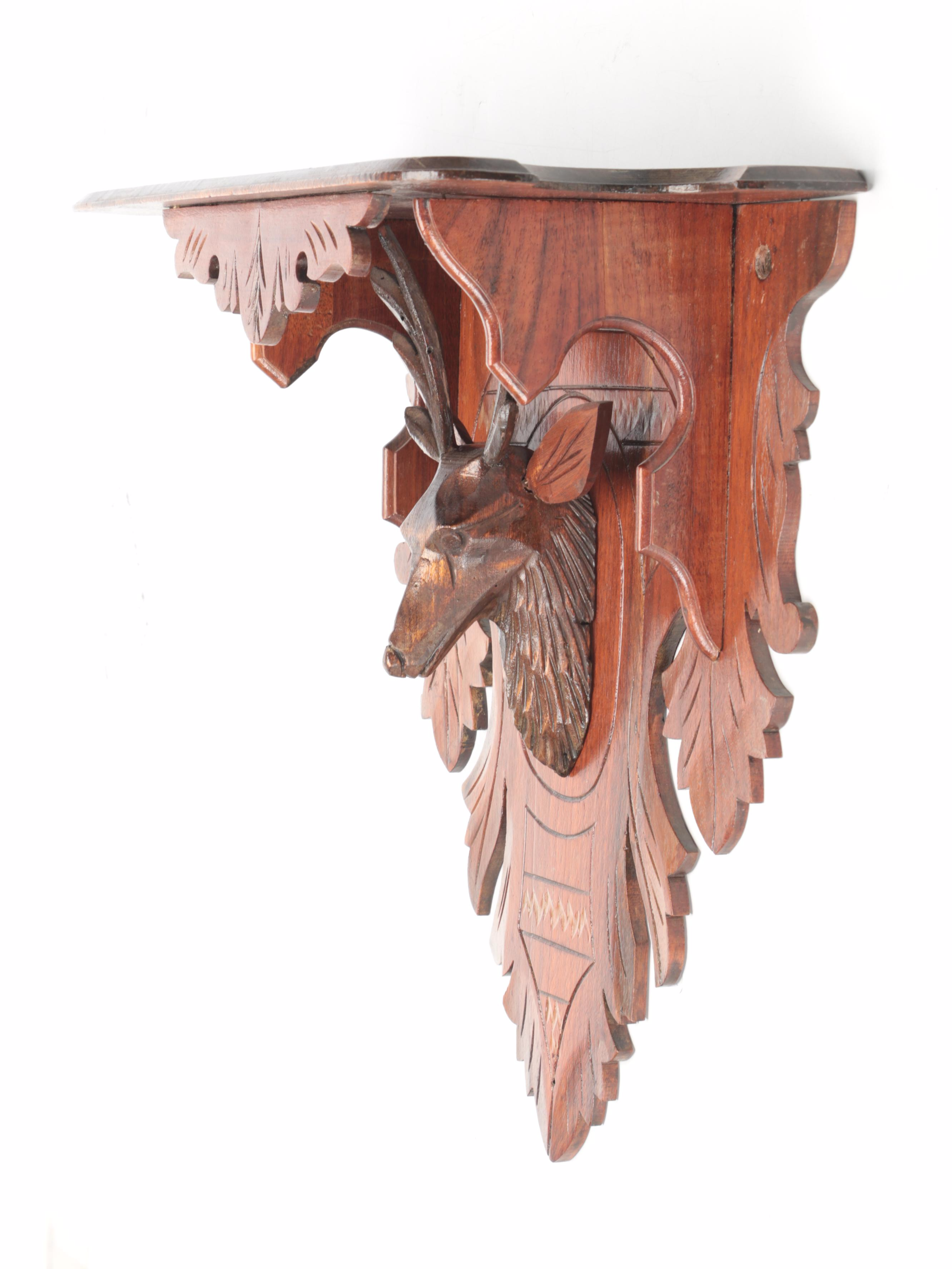 Black Forest Style Carved Wood Wall Shelf, Late 19th/ Early 20th Century
