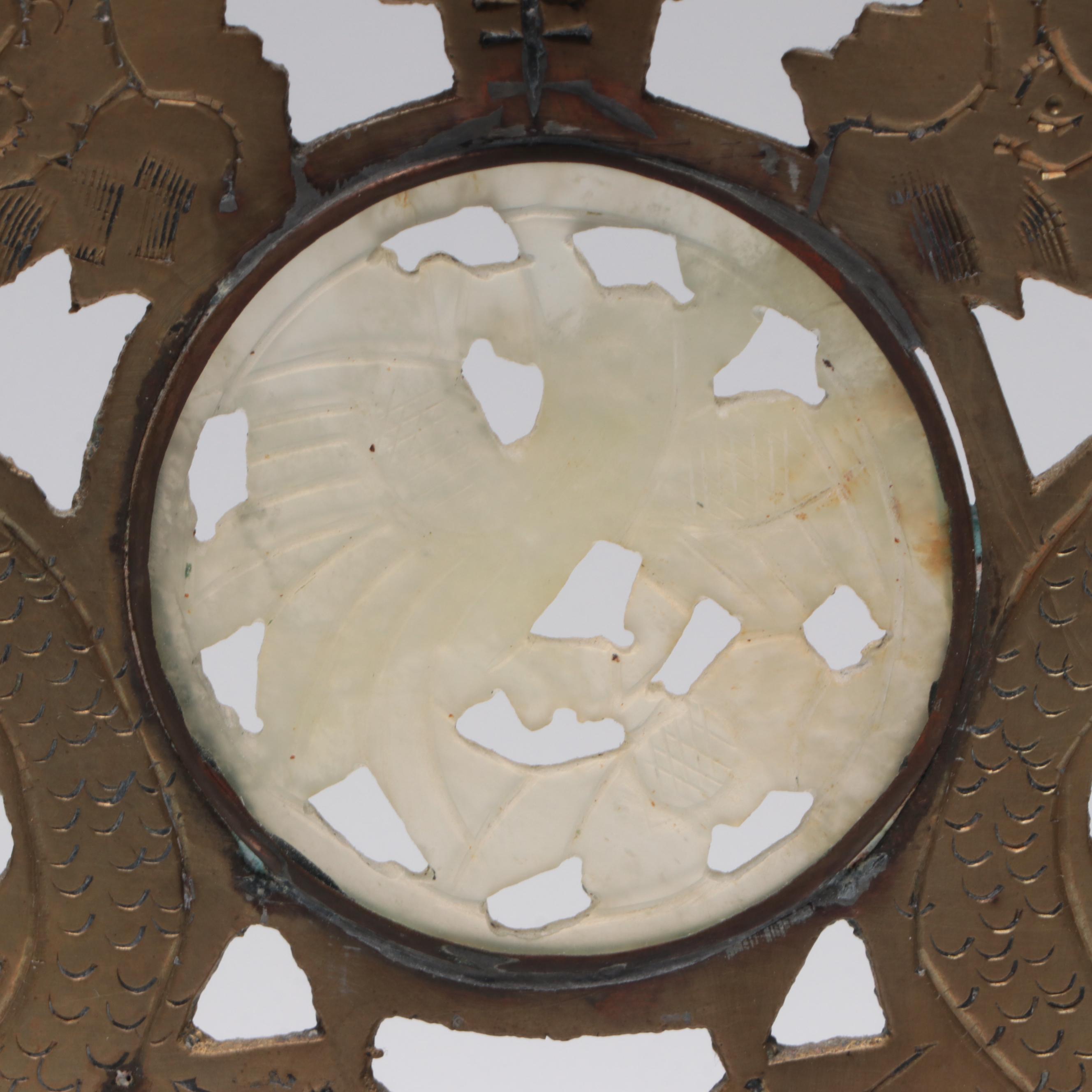 Chinese Brass and Serpentine Dragon Candelabra Pair