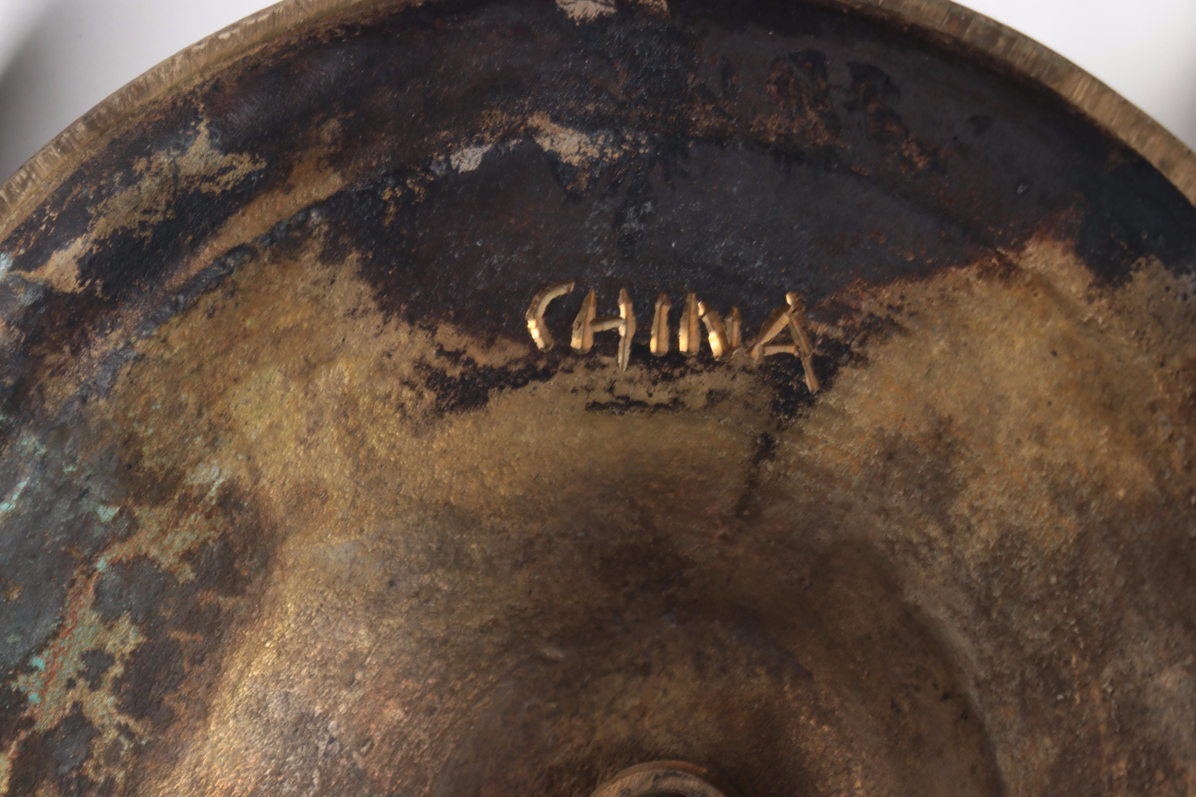 Chinese Brass and Serpentine Dragon Candelabra Pair