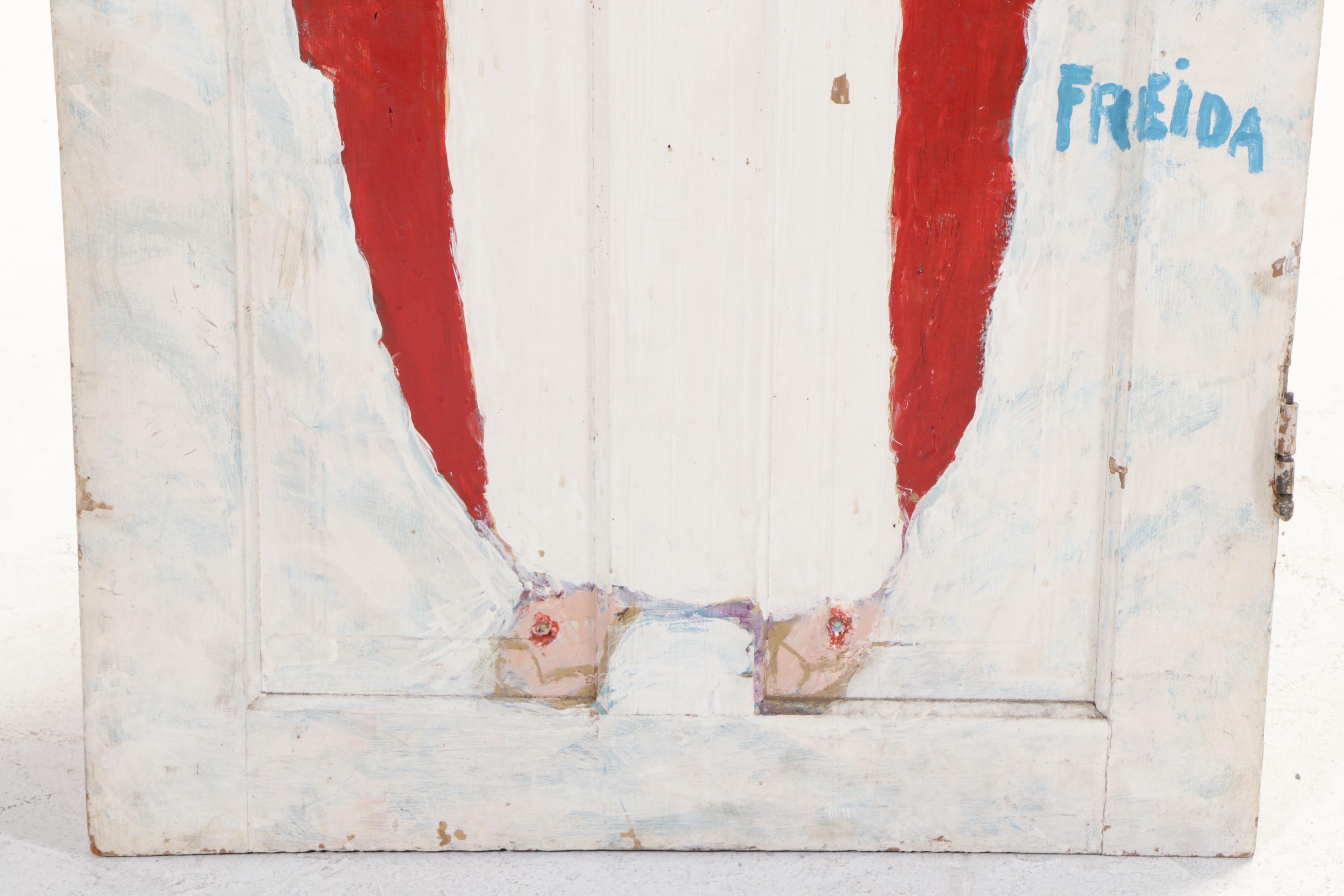 Freida Hoffman "Freind" Mixed-Media Painting of Jesus on Wooden Door