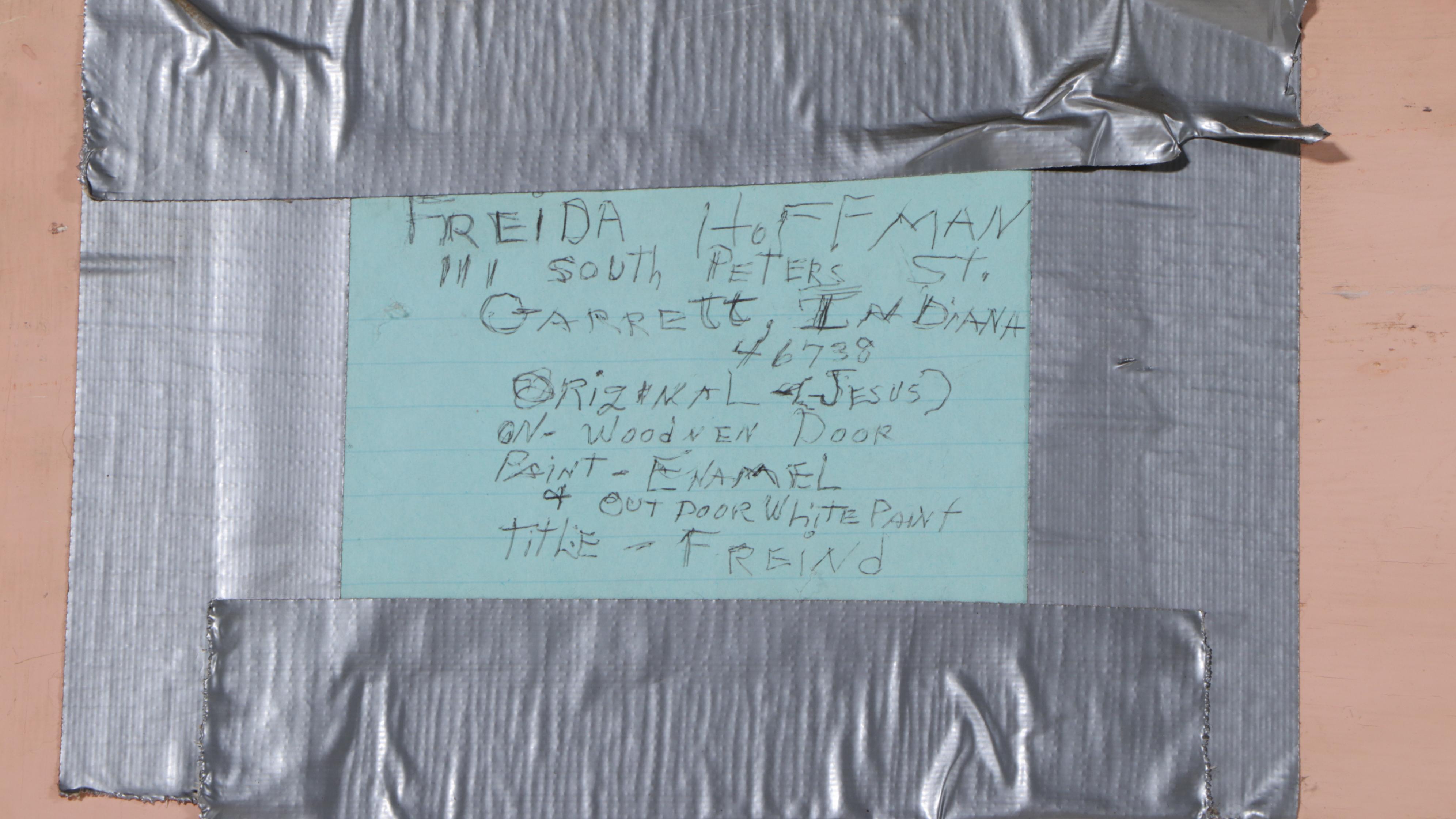 Freida Hoffman "Freind" Mixed-Media Painting of Jesus on Wooden Door