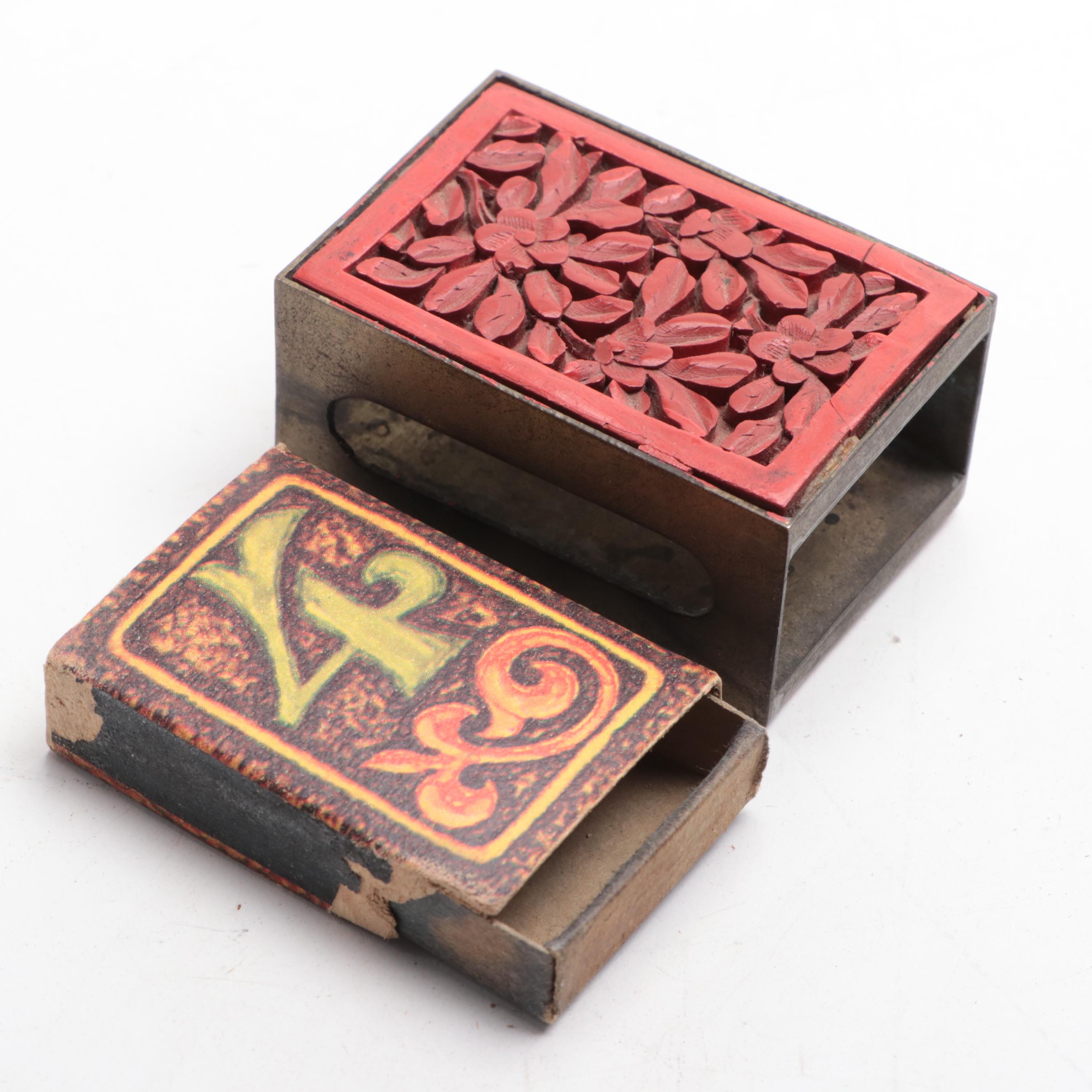 Cinnabar Lacquer Seal Paste Boxes and Matchbox Cover