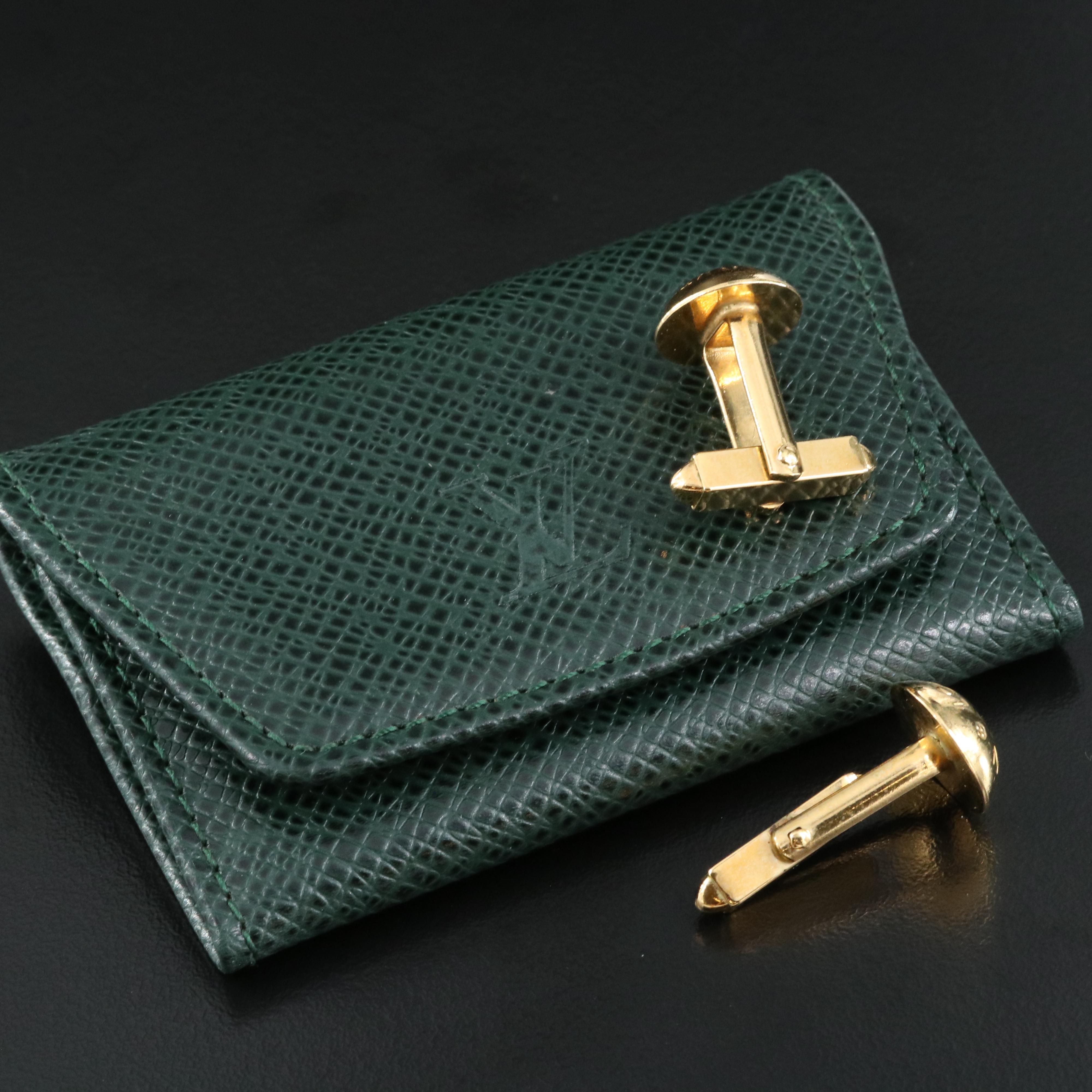 Louis Vuitton Cufflinks in Taiga Leather Case