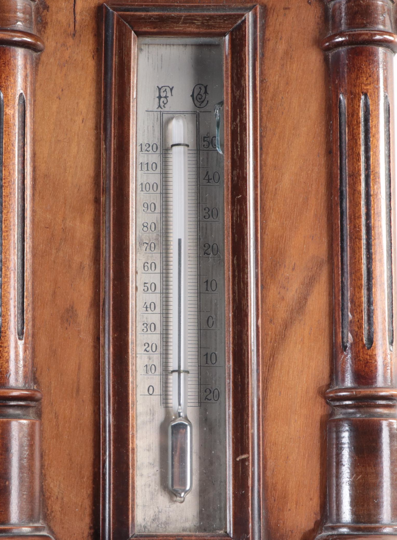Late Victorian Wood Wall Clock with Thermometer and Barometer