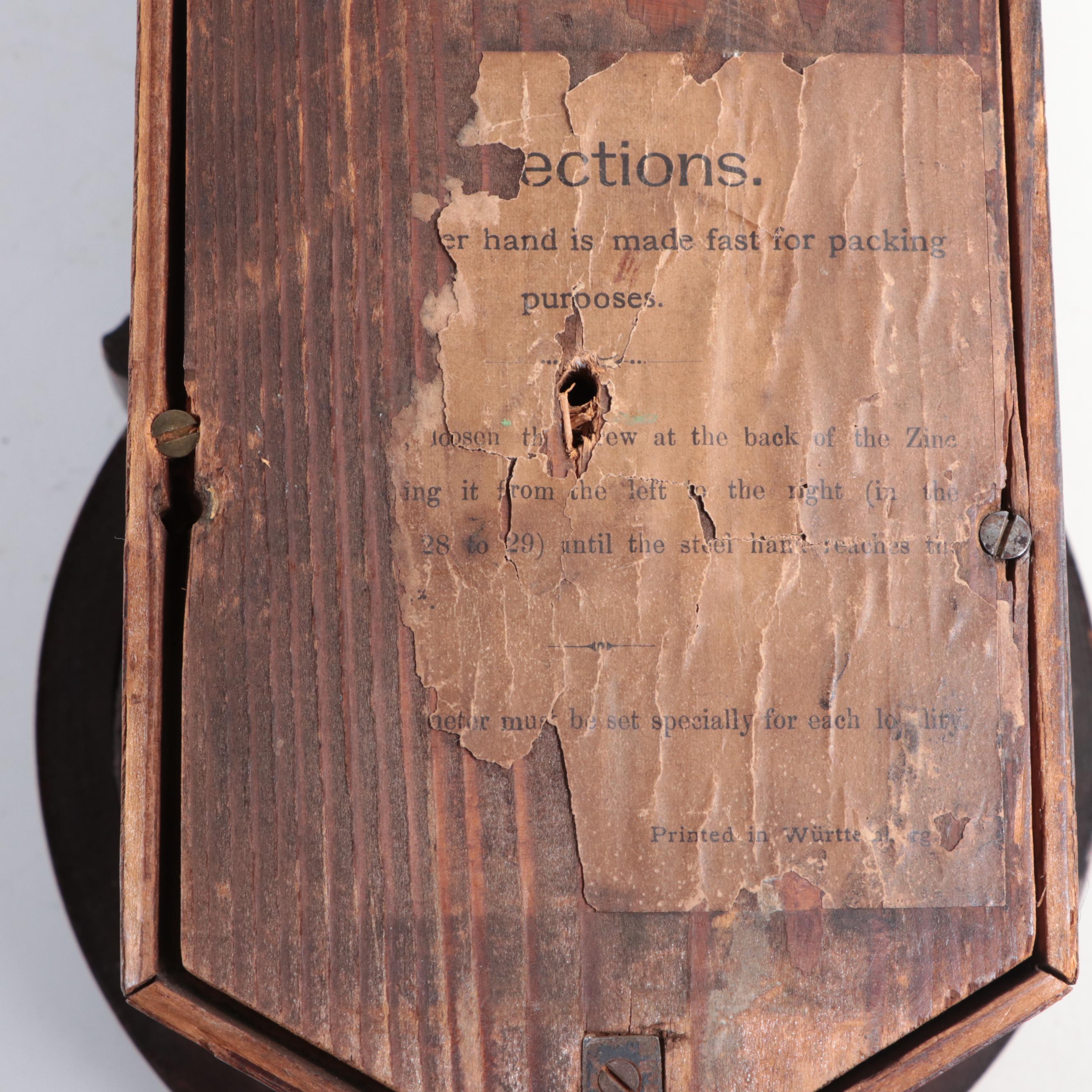 Late Victorian Wood Wall Clock with Thermometer and Barometer