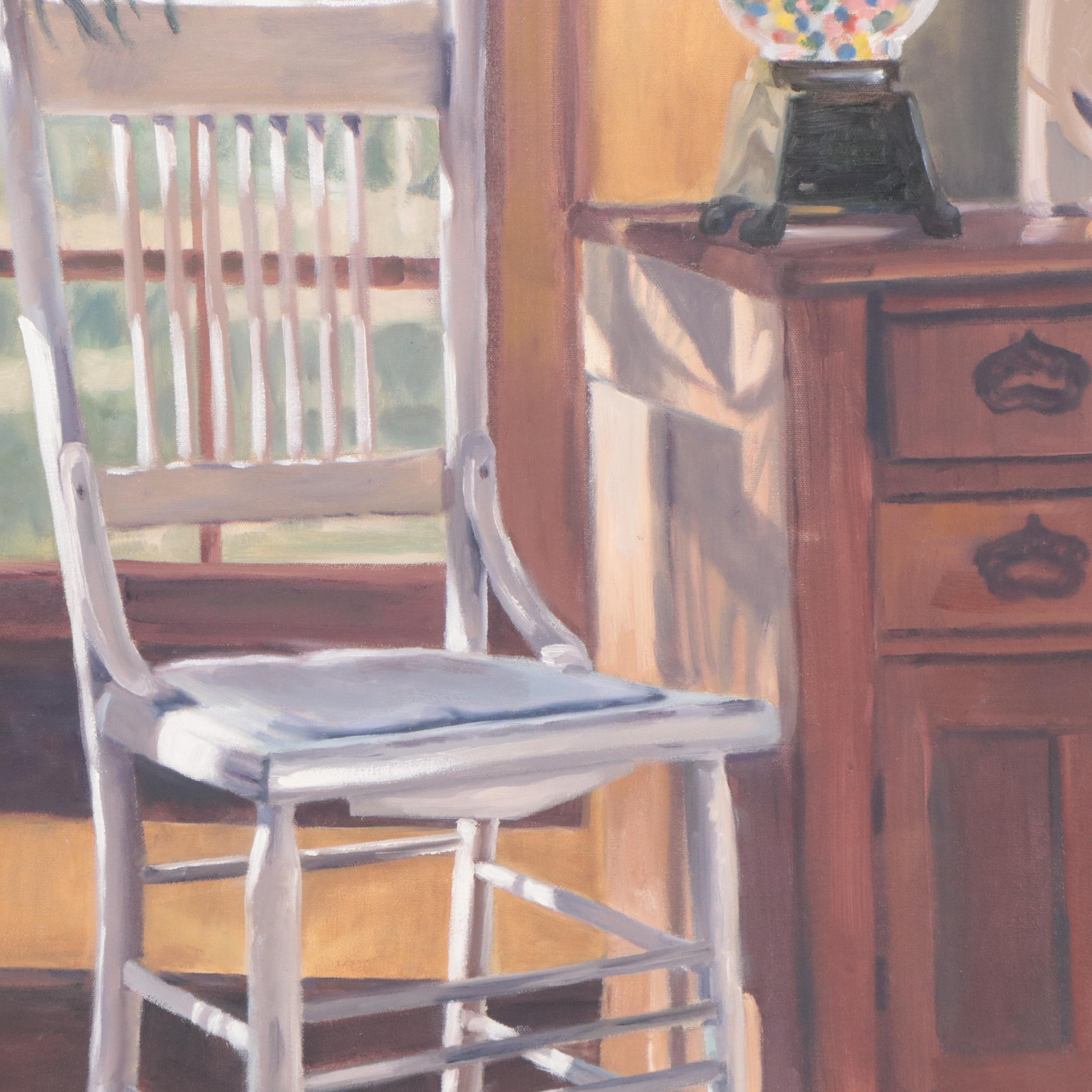 Patty MacInnis Still Life Oil Painting of Chair By Window