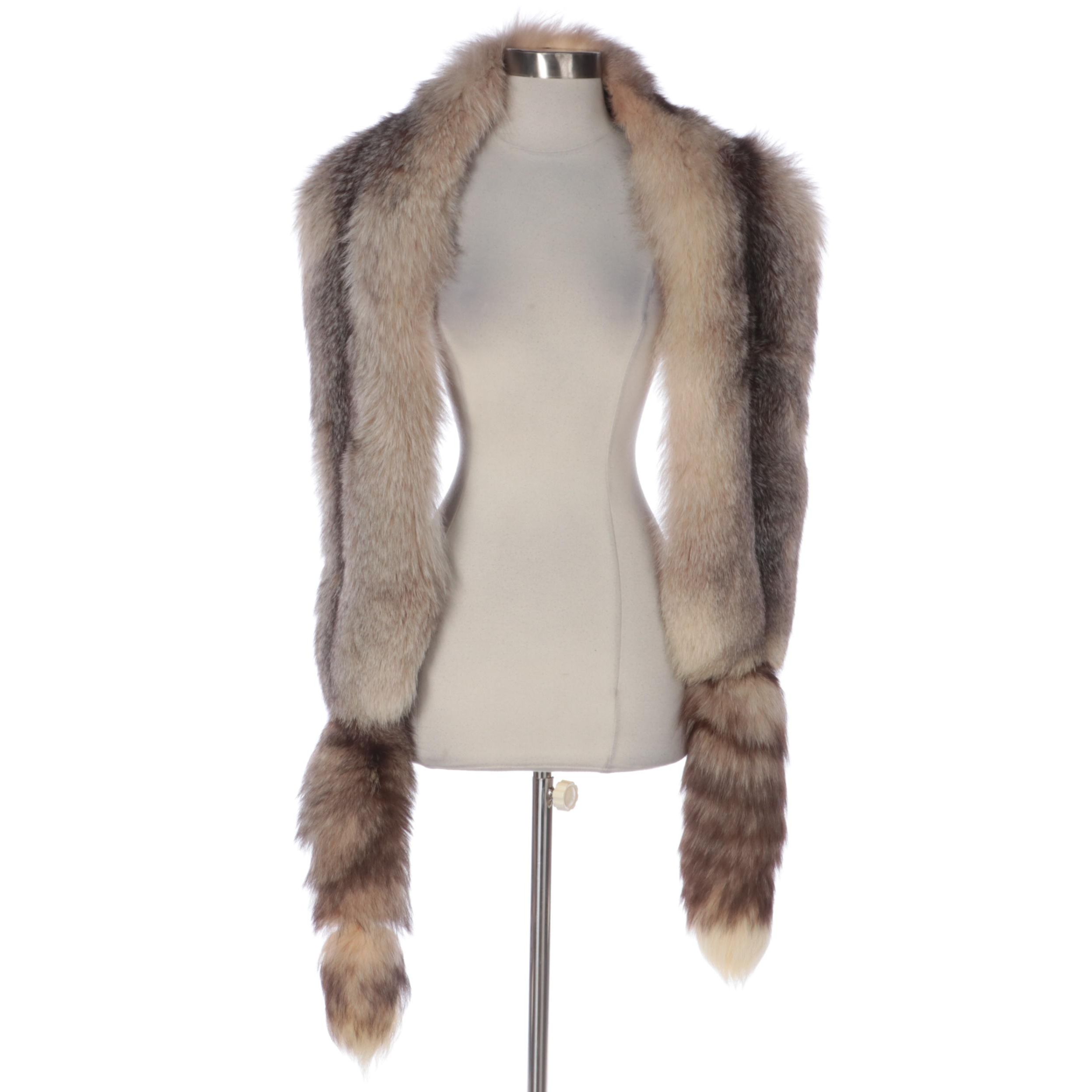 Crystal Fox Fur Stole with Tails EBTH