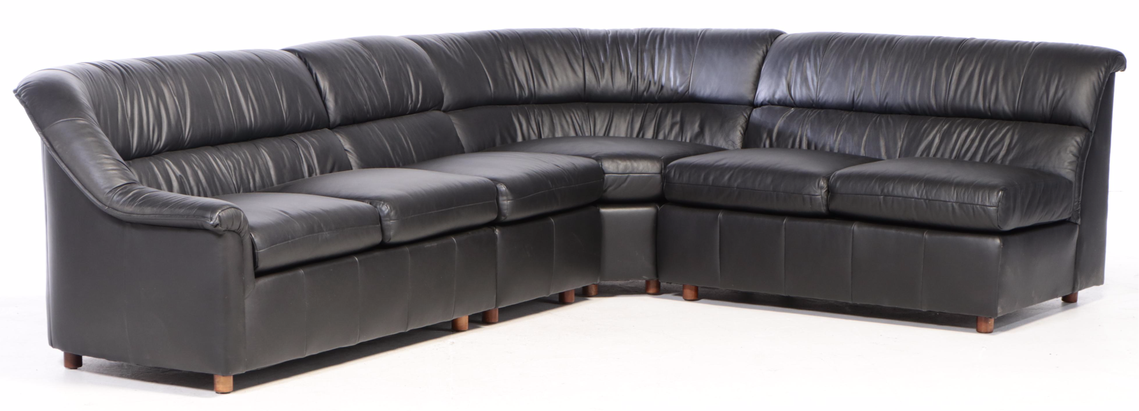 Leathercraft Contemporary Black Leather-Upholstered Sectional Sofa