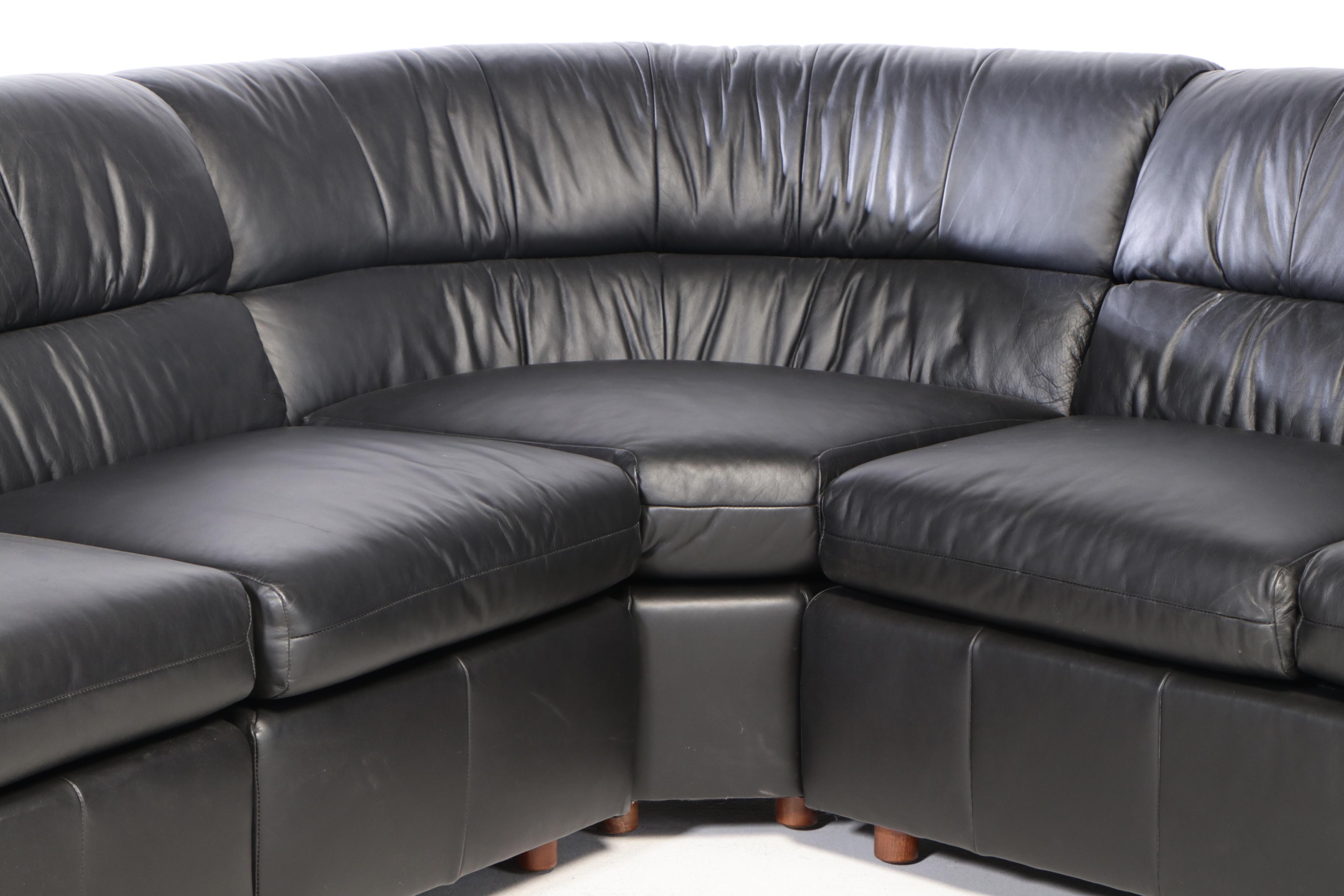 Leathercraft Contemporary Black Leather-Upholstered Sectional Sofa