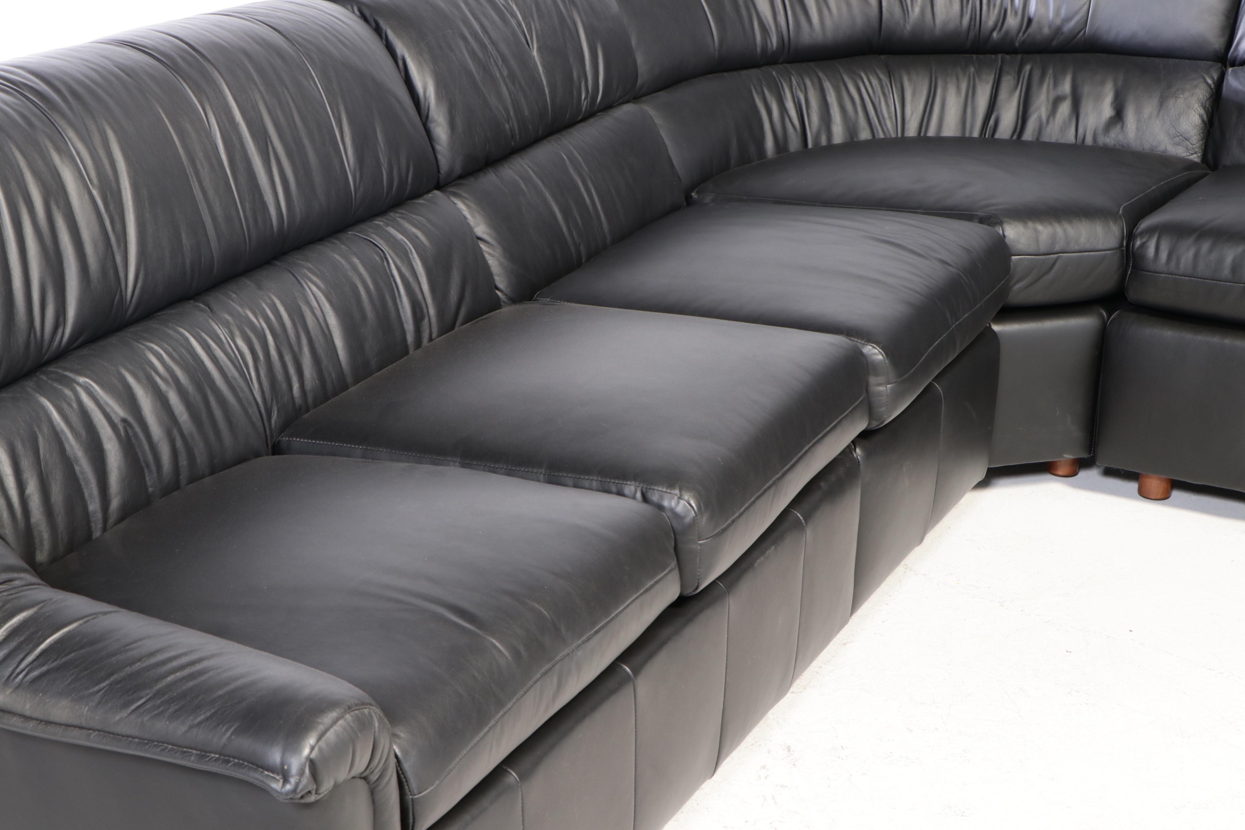 Leathercraft Contemporary Black Leather-Upholstered Sectional Sofa