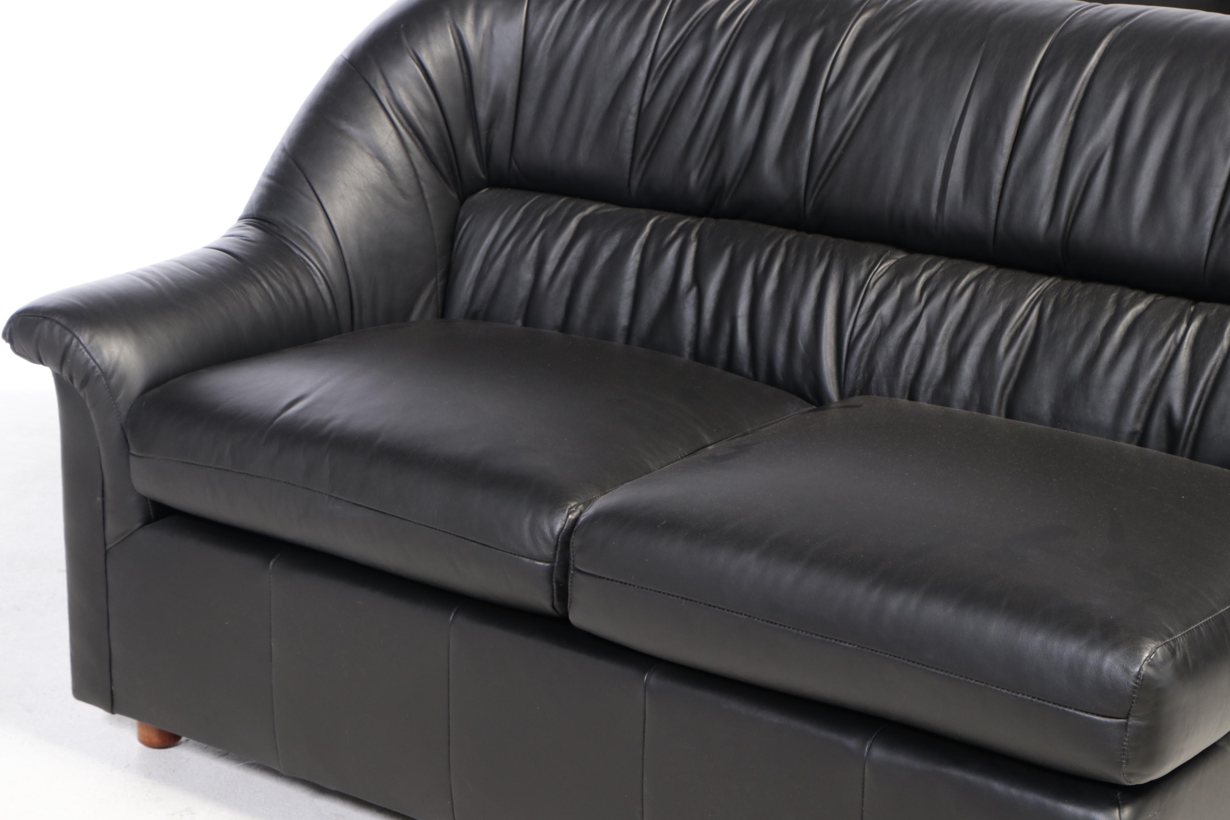 Leathercraft Contemporary Black Leather-Upholstered Sectional Sofa