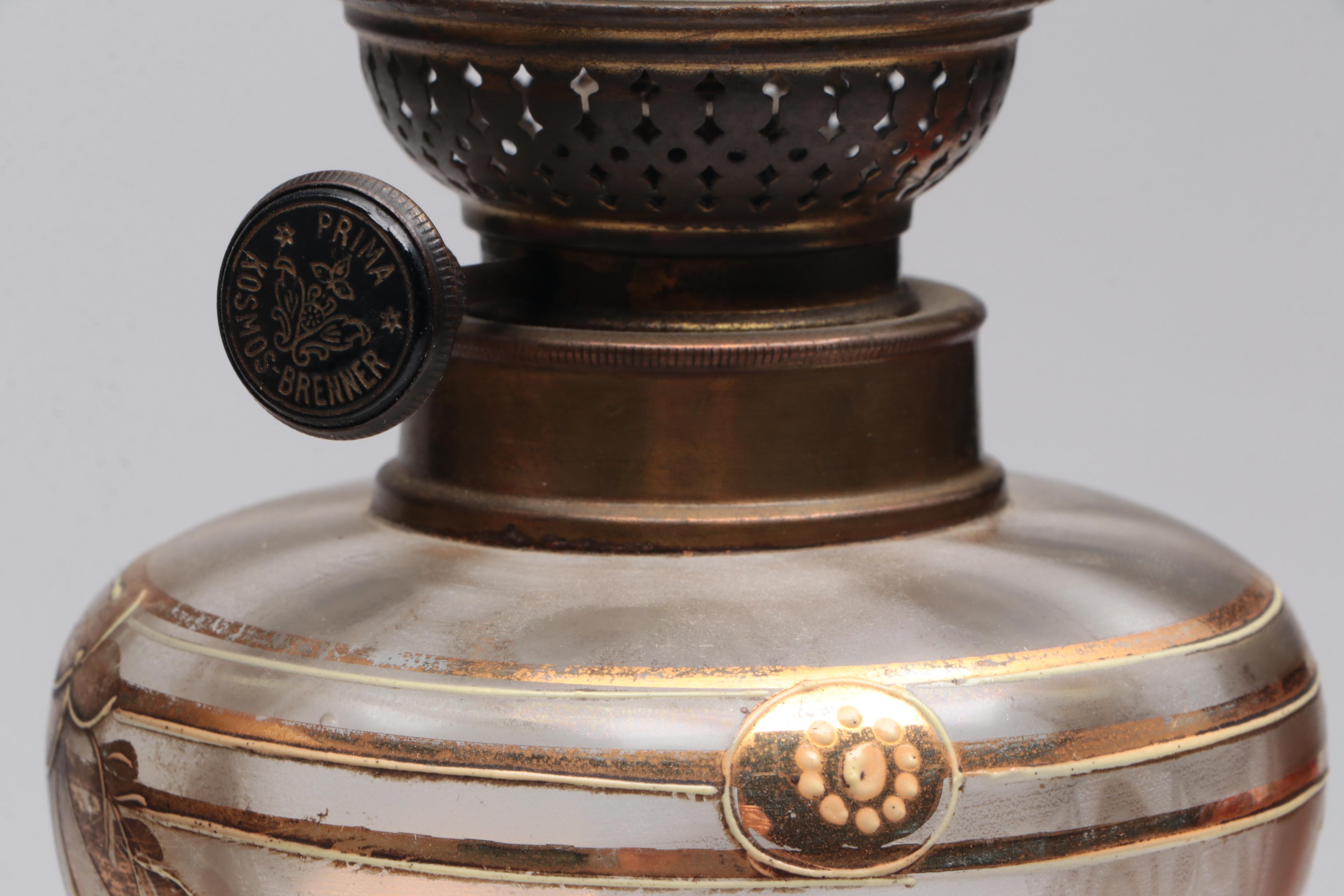 Victorian Brass and Glass Oil Peg Lamps with Banquet Oil Lamp