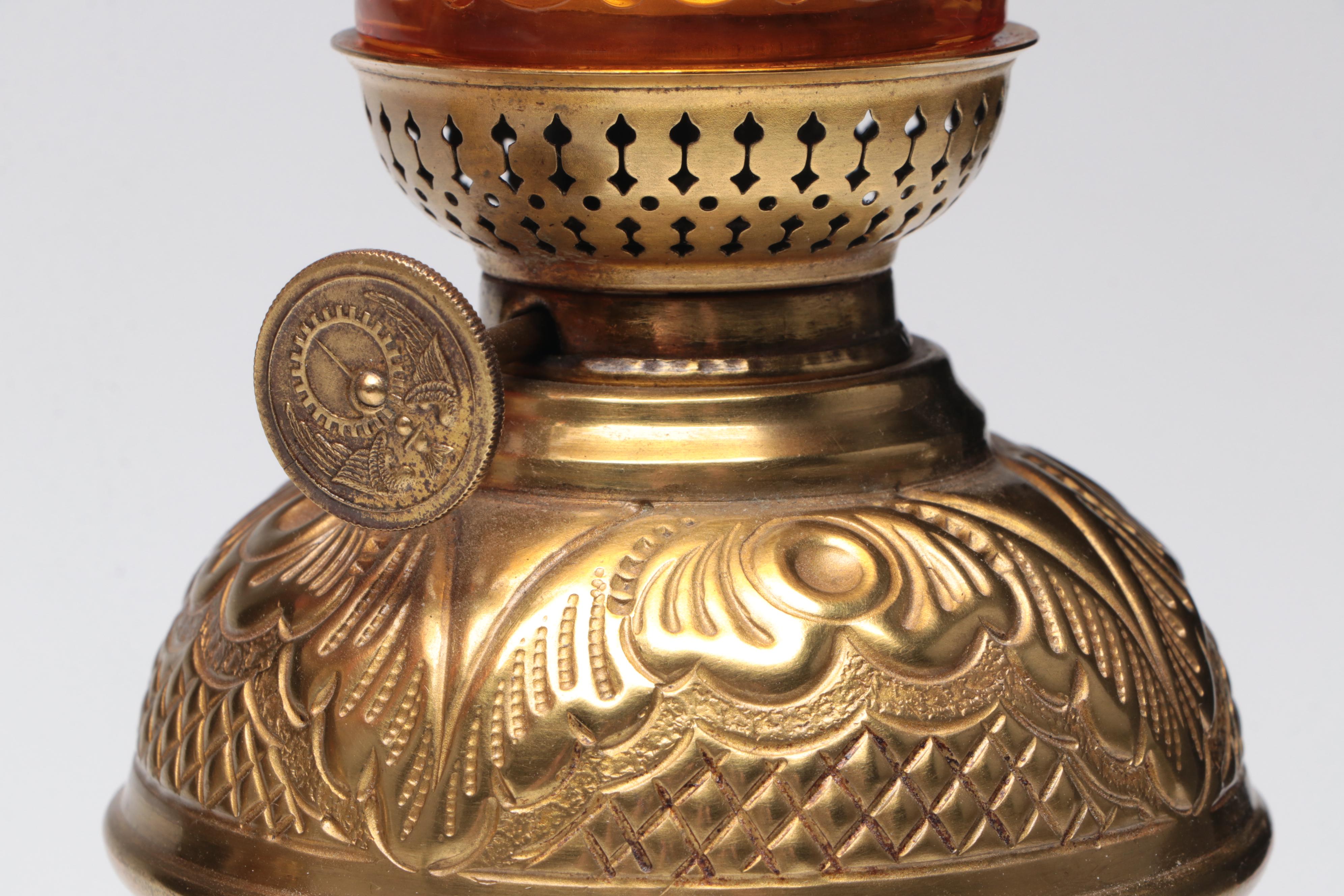 Victorian Brass and Glass Oil Peg Lamps with Banquet Oil Lamp