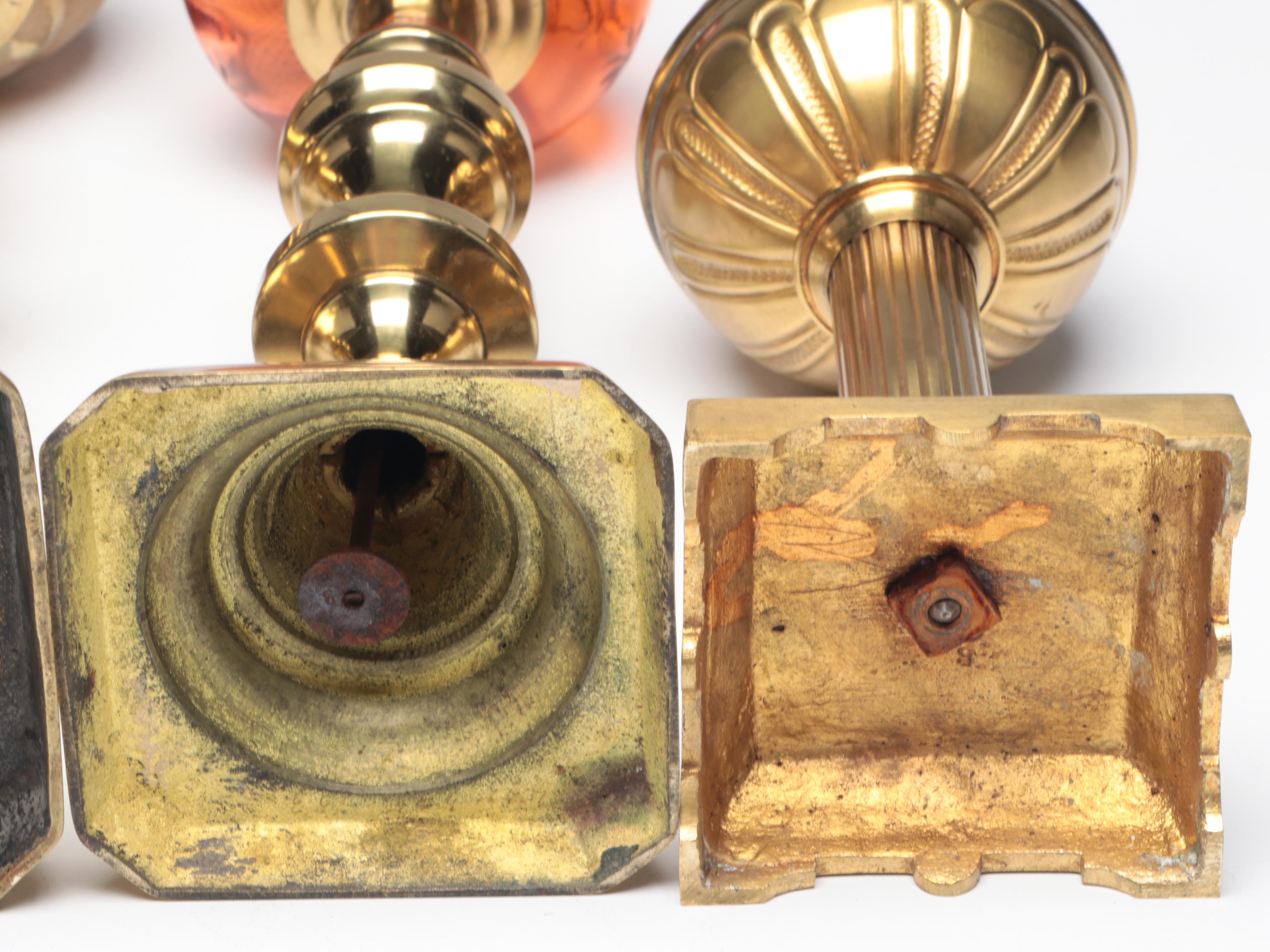 Victorian Brass and Glass Oil Peg Lamps with Banquet Oil Lamp